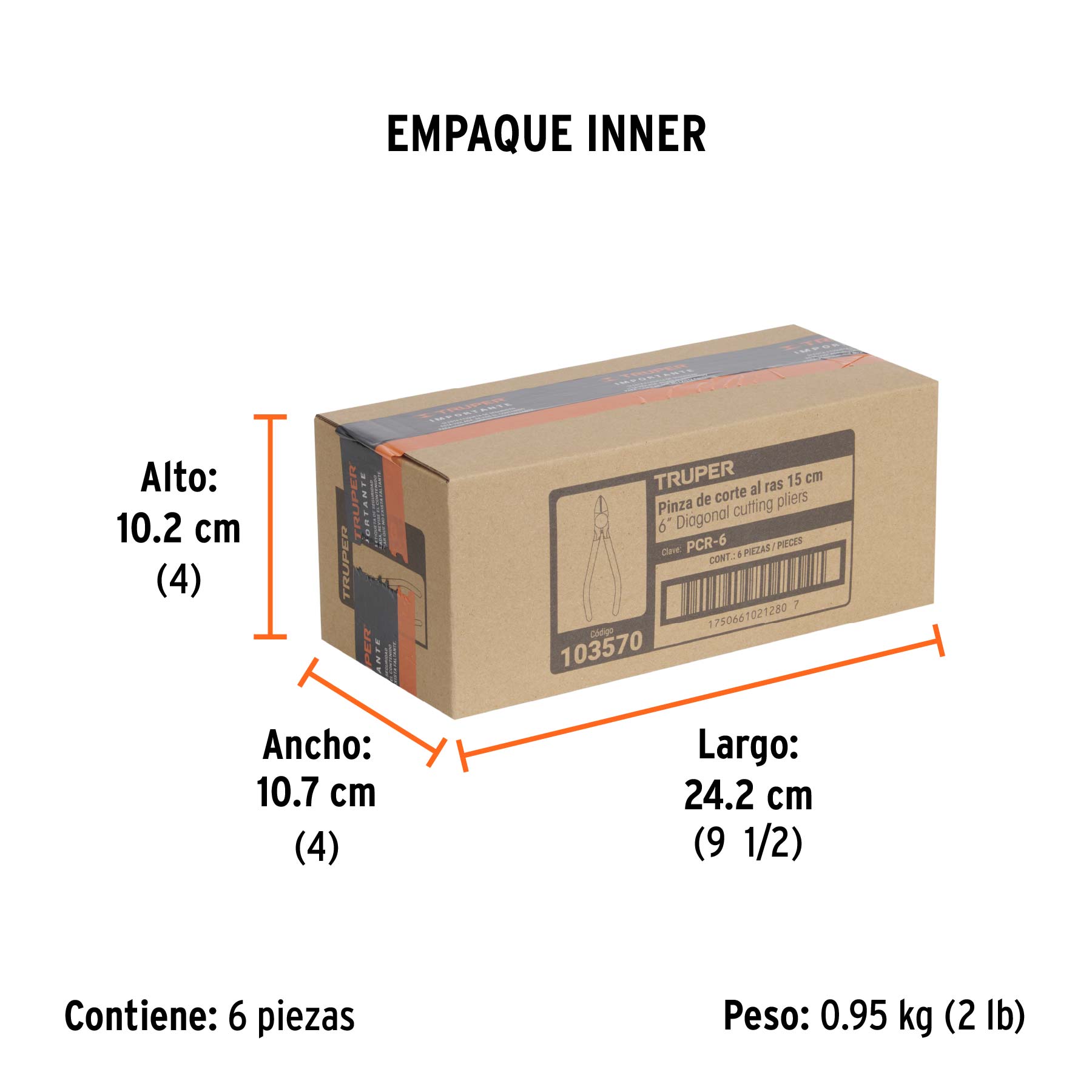 Pinza de corte al ras 6" mango de PVC, TRUPER - Empaque