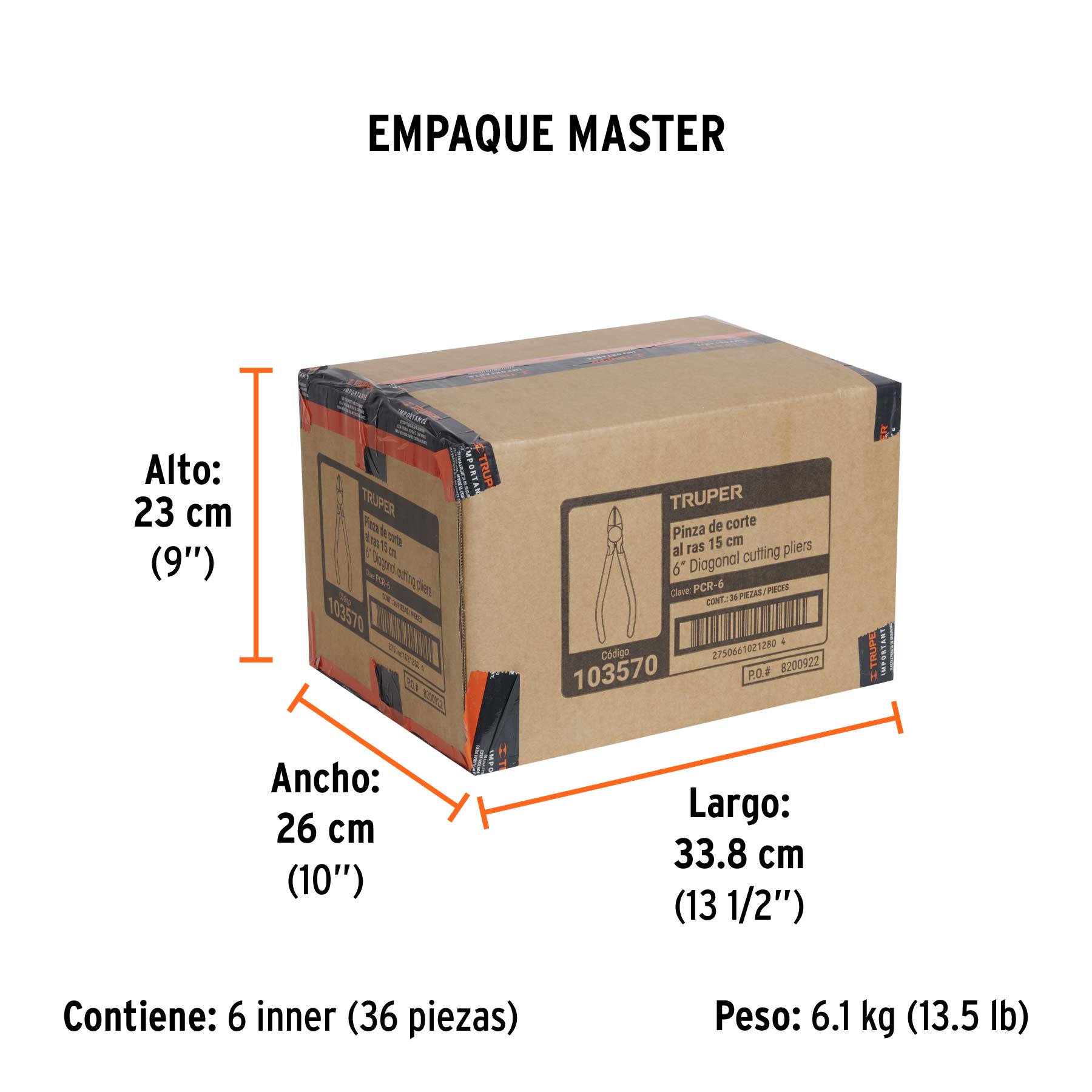 Pinza de corte al ras 6" mango de PVC, TRUPER - Empaque