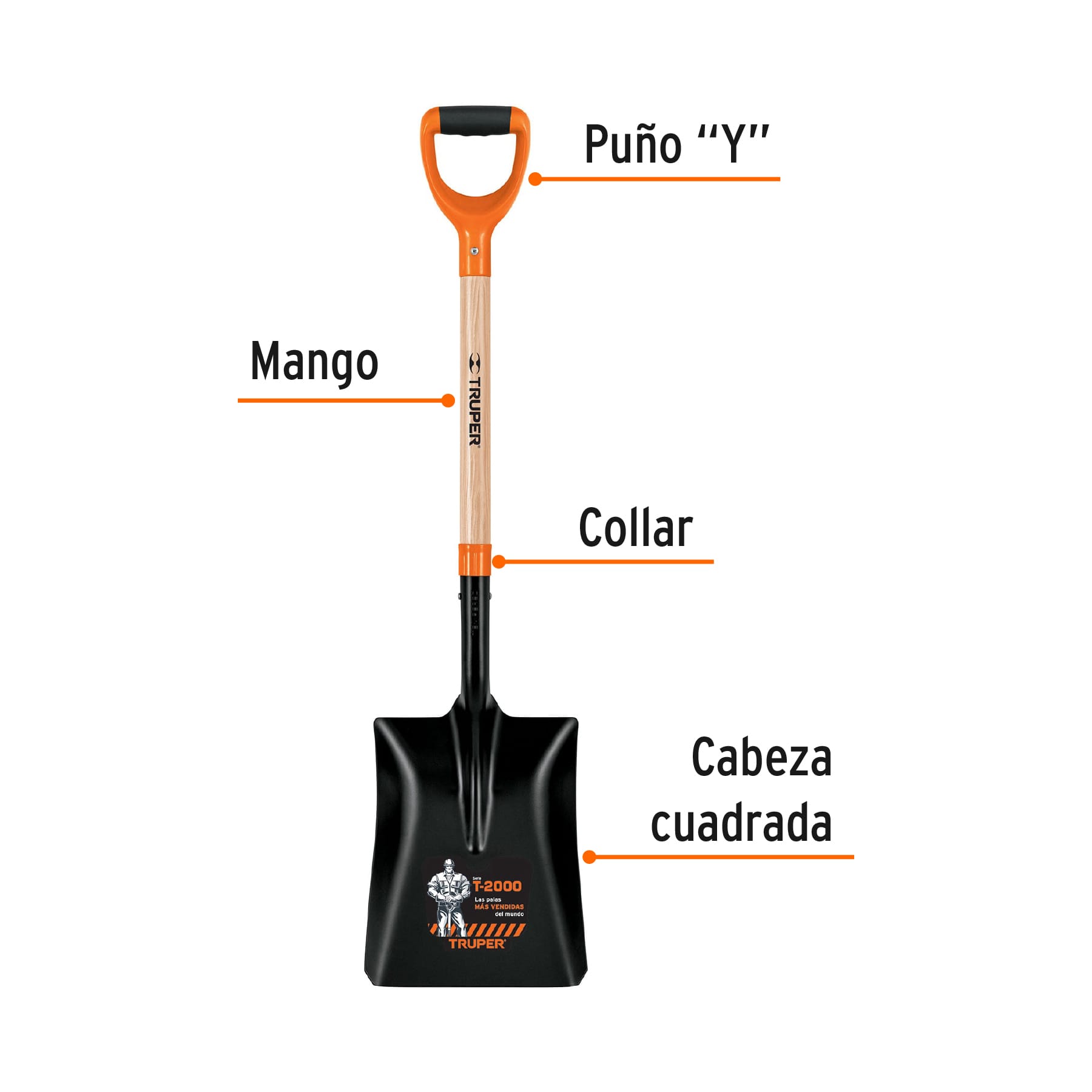 Pala cuadrada 4 T-2000 tipo español, puño "Y", TRUPER