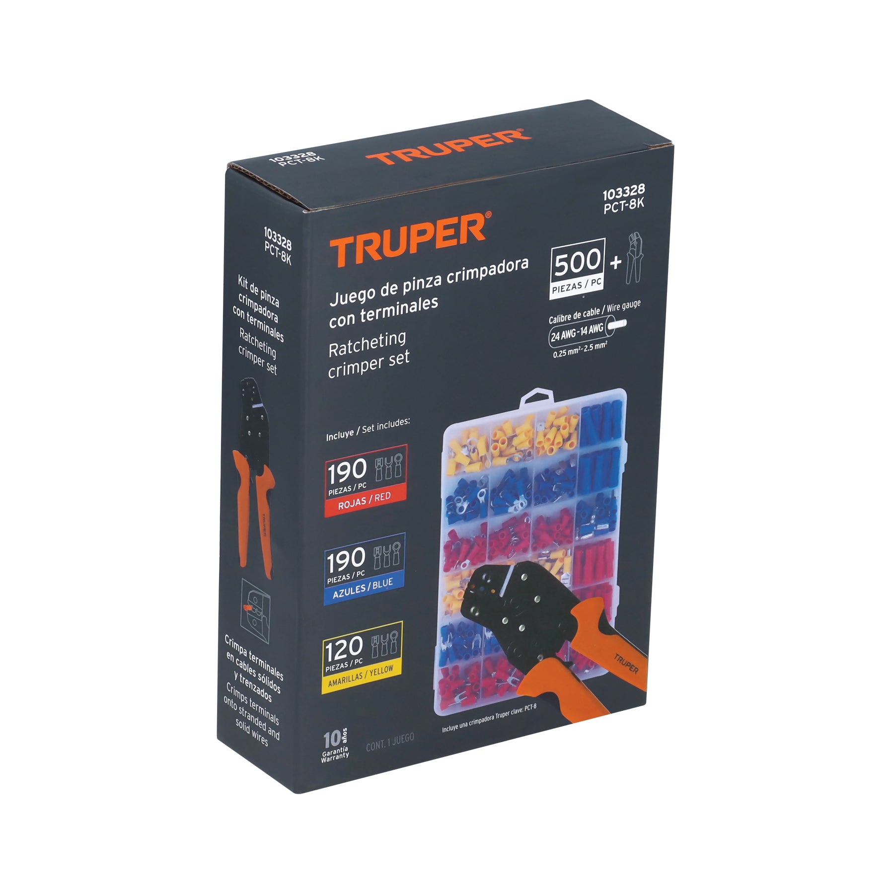 Kit de crimpadora y 500 terminales con aislamiento, TRUPER