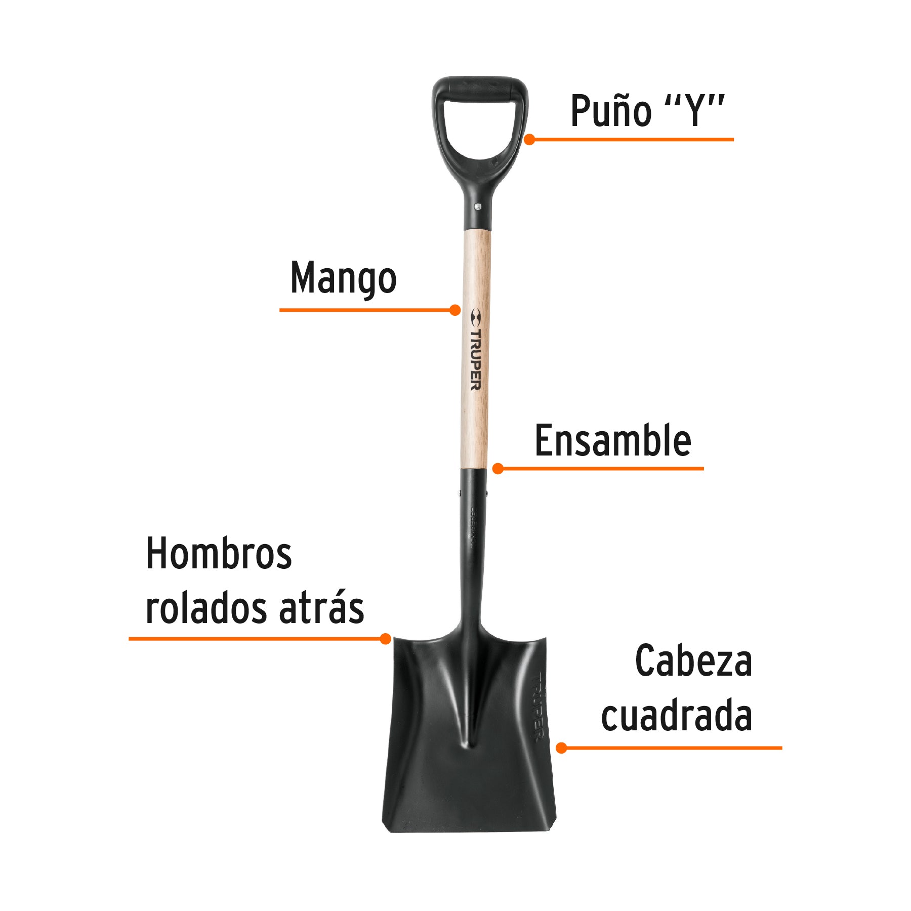Pala cuadrada T-1000, puño "Y", TRUPER