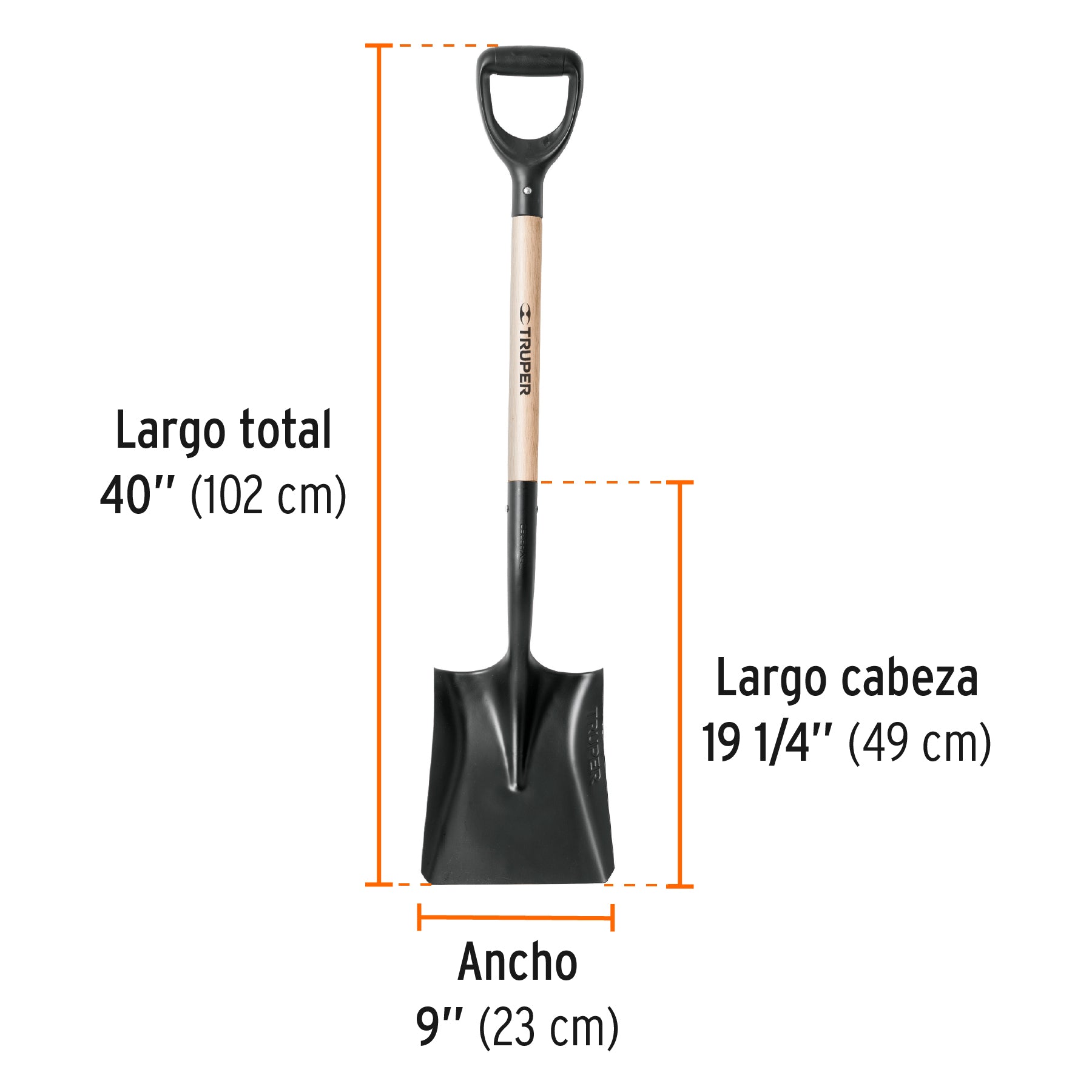 Pala cuadrada T-1000, puño "Y", TRUPER