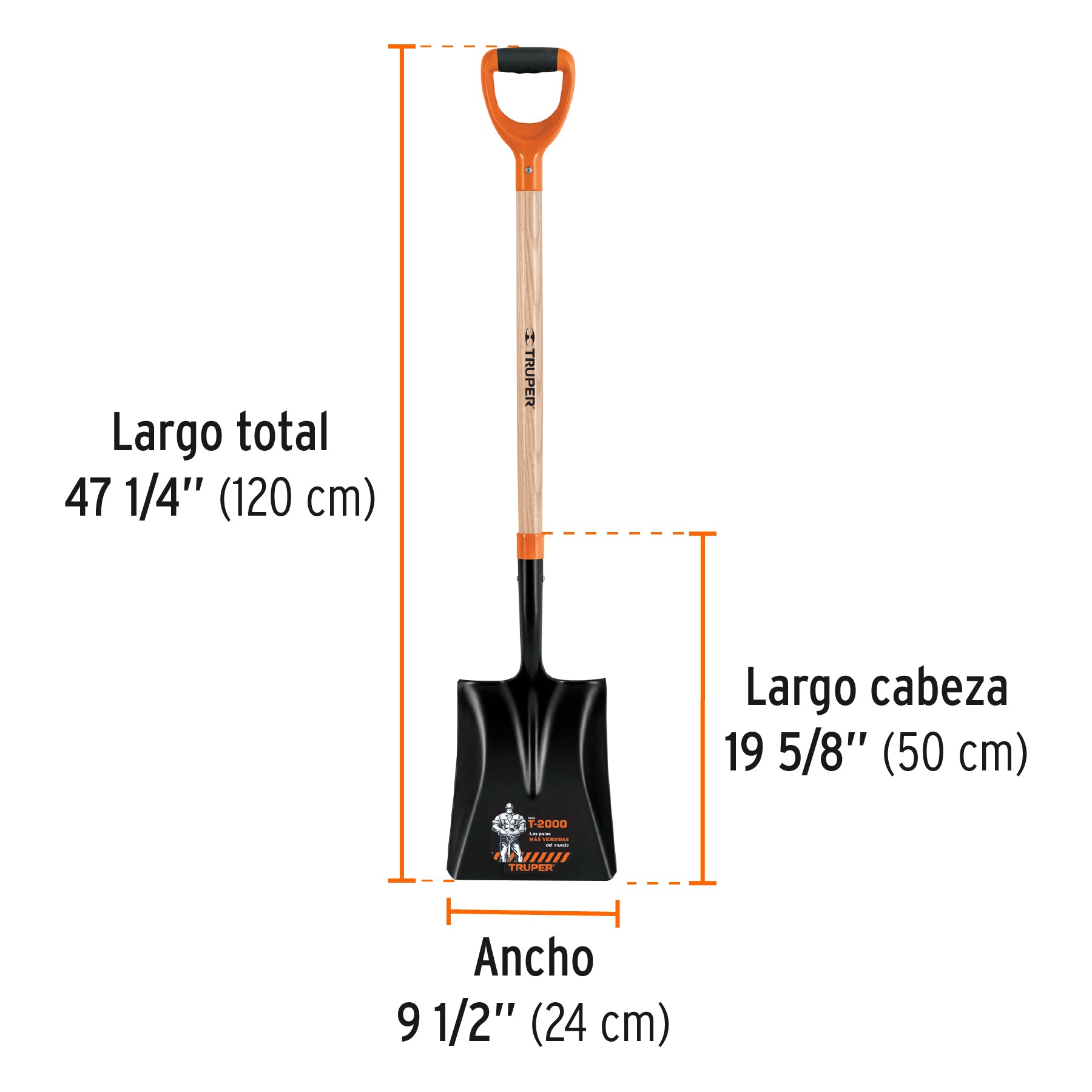 Pala cuadrada T-2000, puño offset "Y", mango 36", TRUPER