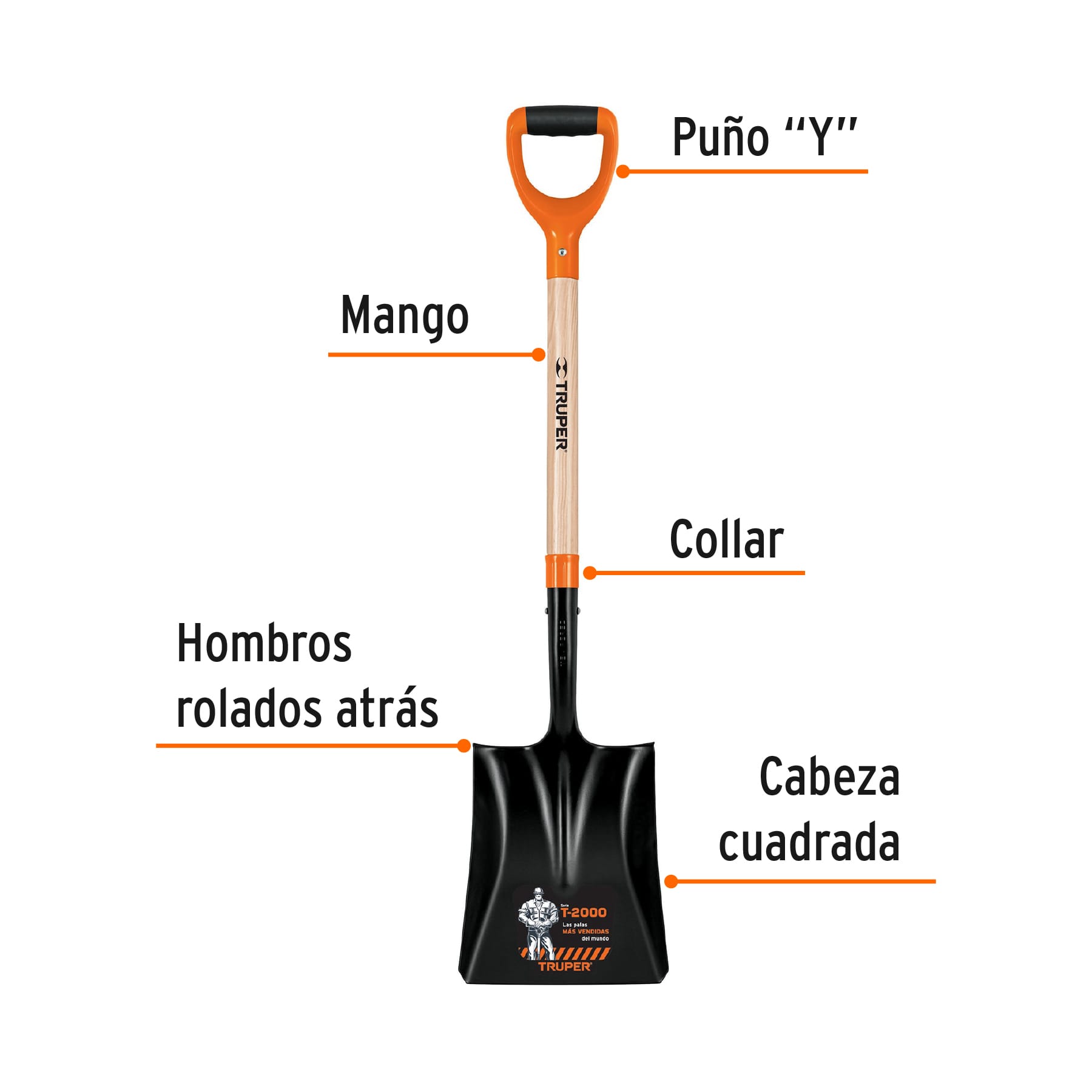 Pala cuadrada T-2000, puño "Y", TRUPER