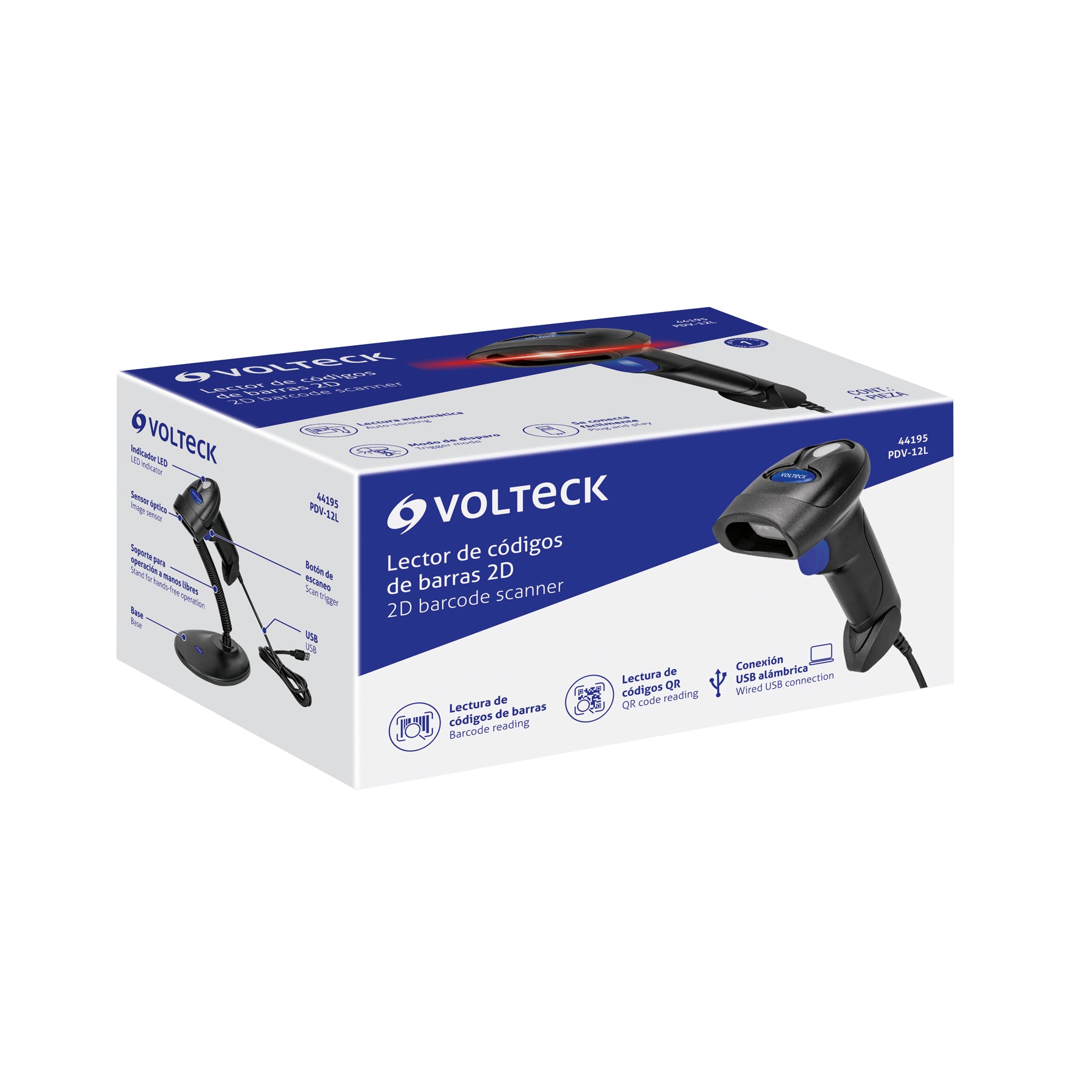 Lector de código de barras 2D, alámbrico, USB, VOLTECK