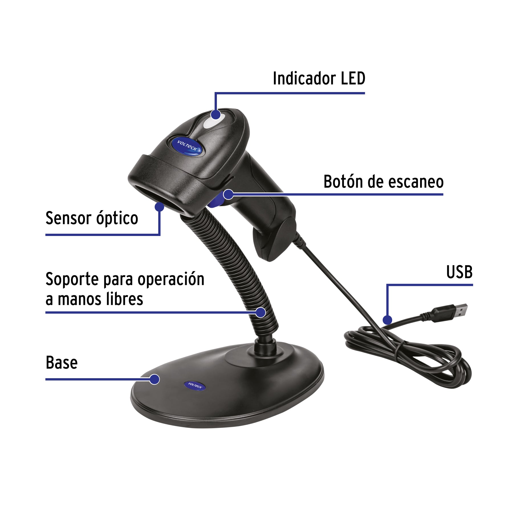 Lector de código de barras 2D, alámbrico, USB, VOLTECK