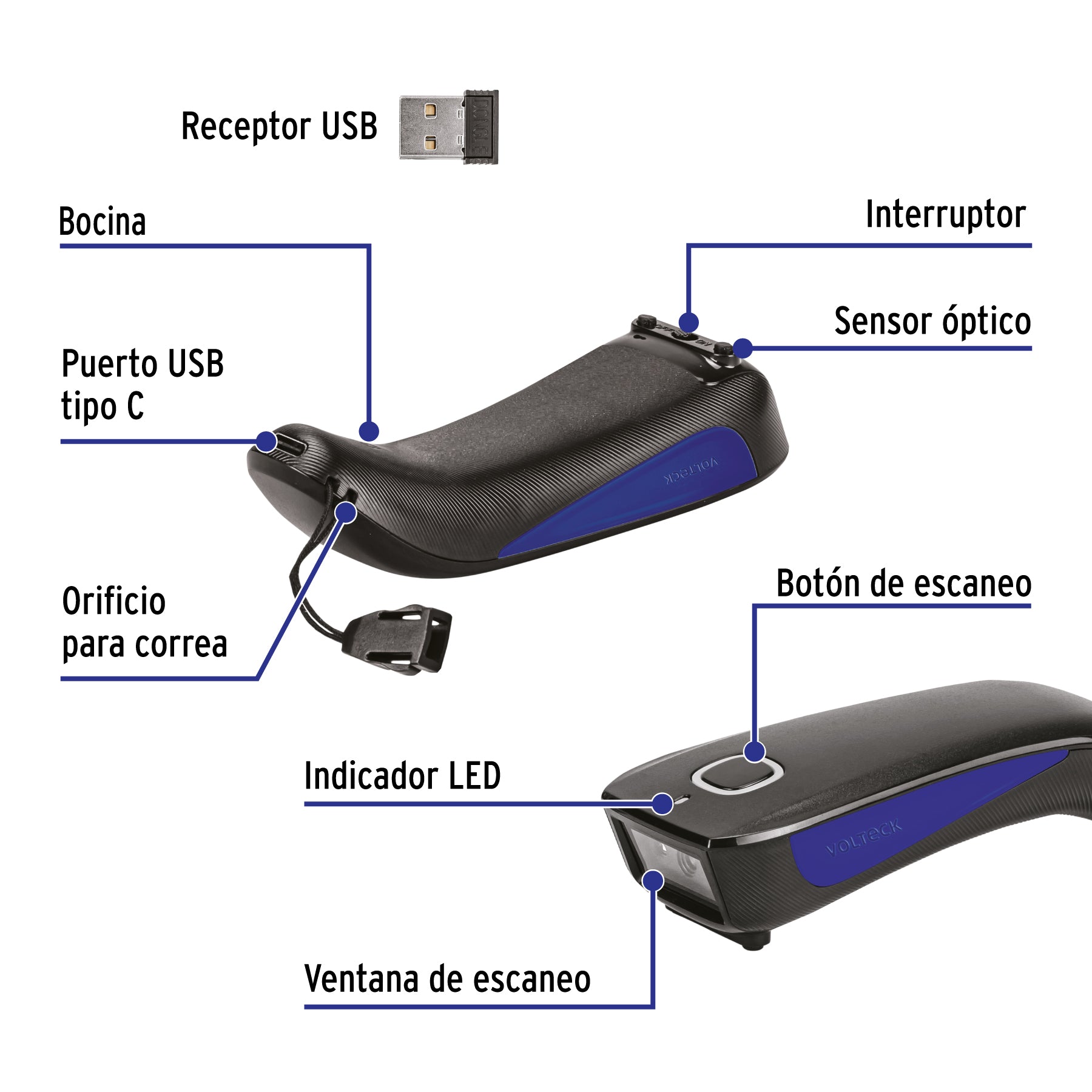 Lector de códigos de barras 2D, Bluetooth, VOLTECK