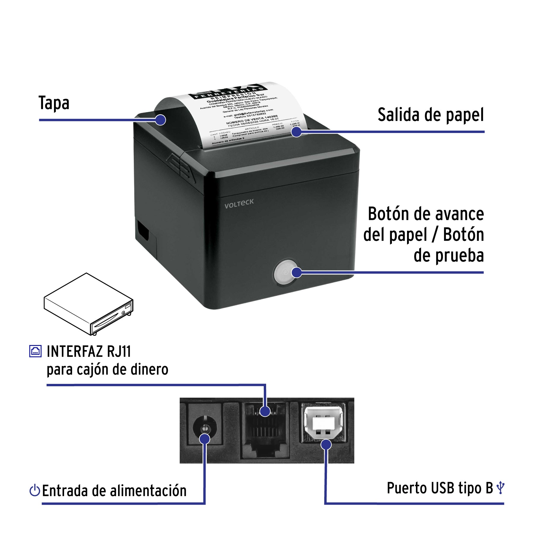 Impresora térmica de recibos 58/80 mm, USB+BT, autocorte