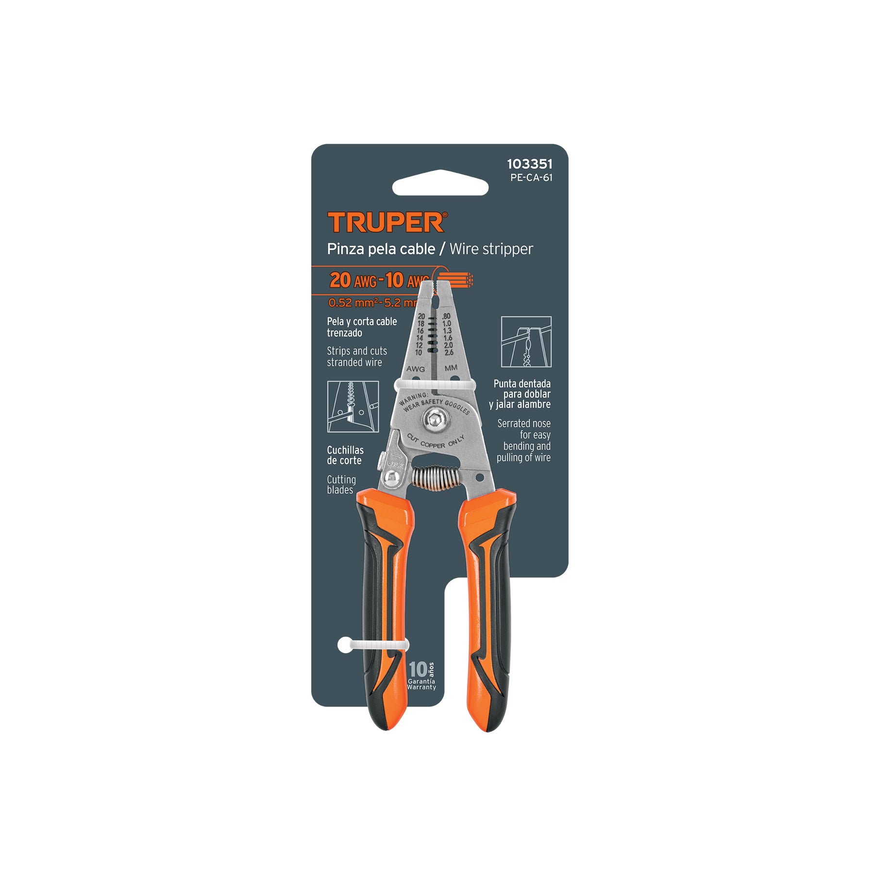 Pinza 6" pela cables, 20 a 10 AWG, TRUPER