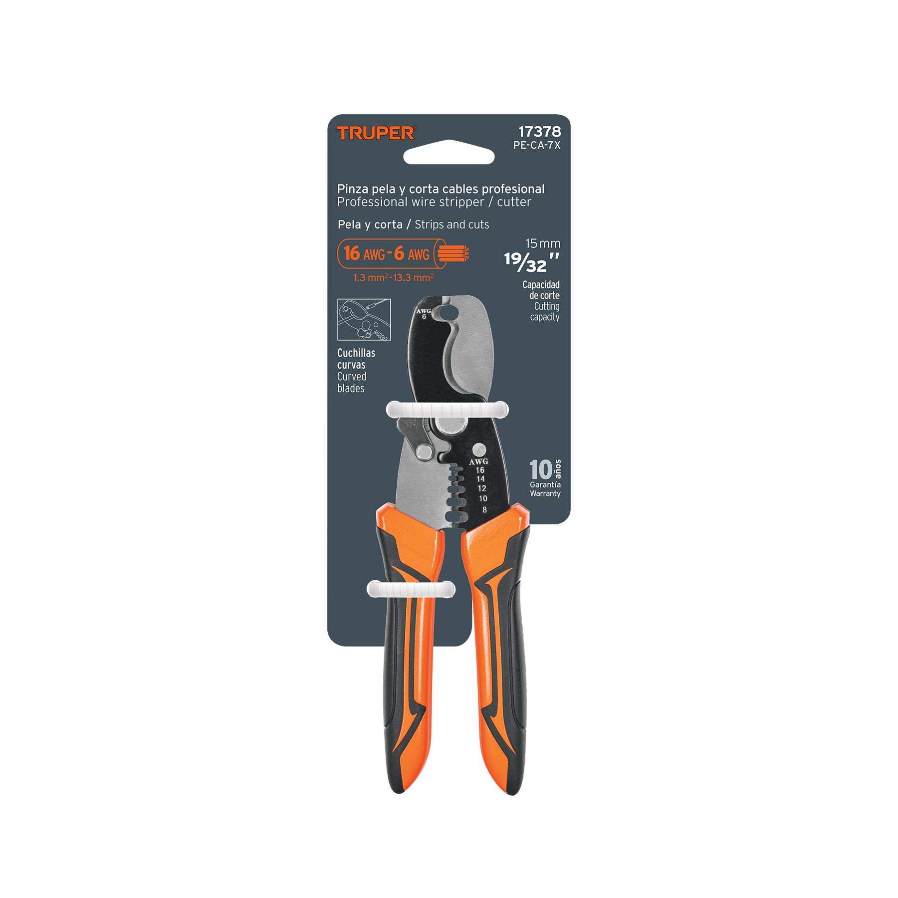 Pinza profesional 7" pela cables y corta cables, 14 a 8 AWG