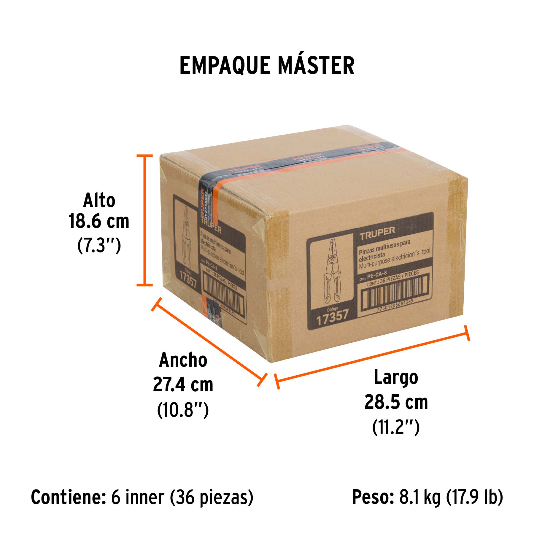 Pinza 8" pela cables, 24 a 12 AWG, TRUPER - Empaque