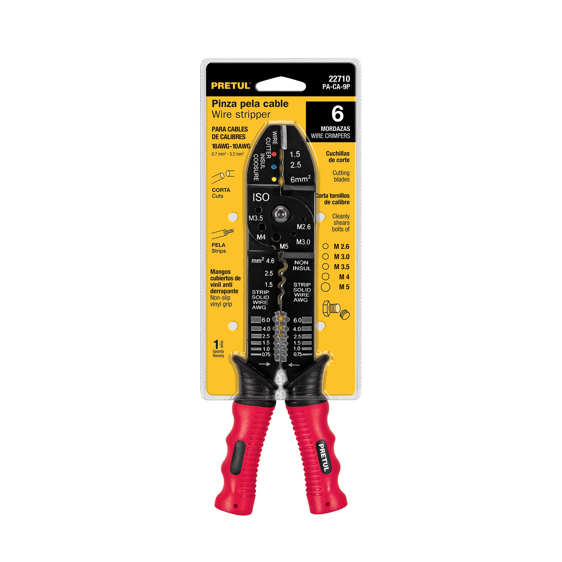 Pinza 9" pela cables, 18 a 10 AWG, PRETUL