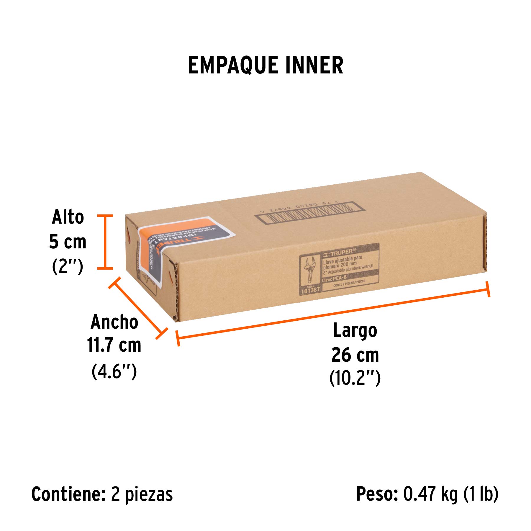 Llave ajustable 8" para plomero, apertura 3", TRUPER - Empaque