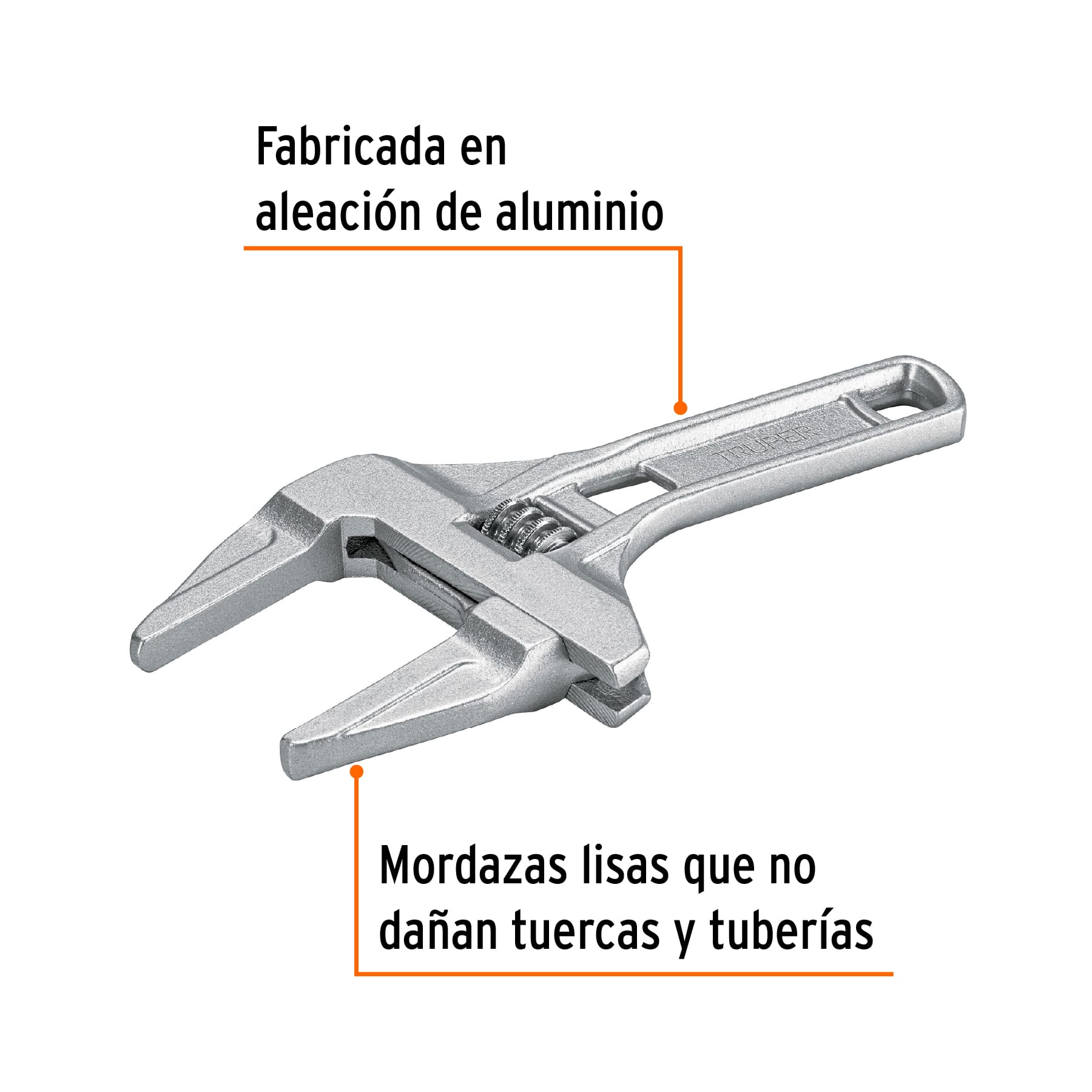 Llave ajustable 8" para plomero, apertura 3", TRUPER