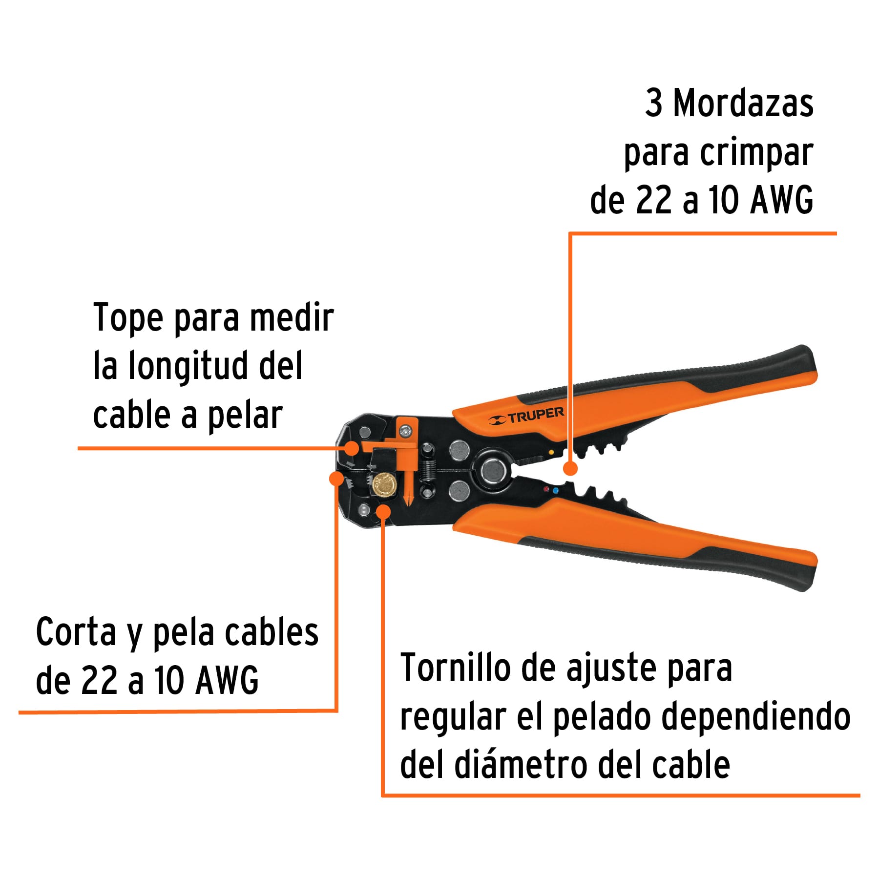Pinza 8" pela cables automática, 22 a 10 AWG, TRUPER