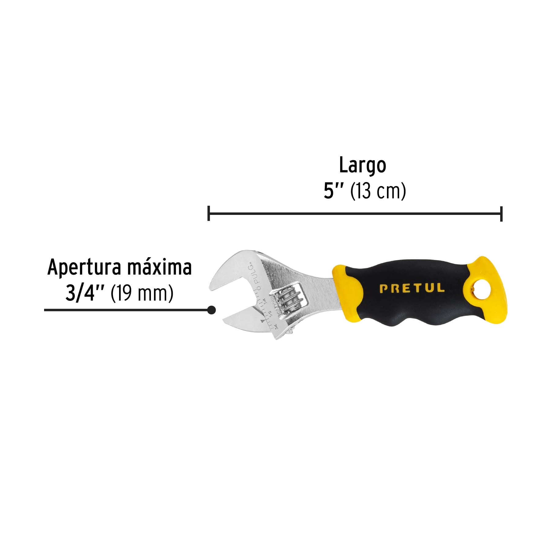 Llave ajustable (perico corto) 5" cromada con grip, PRETUL