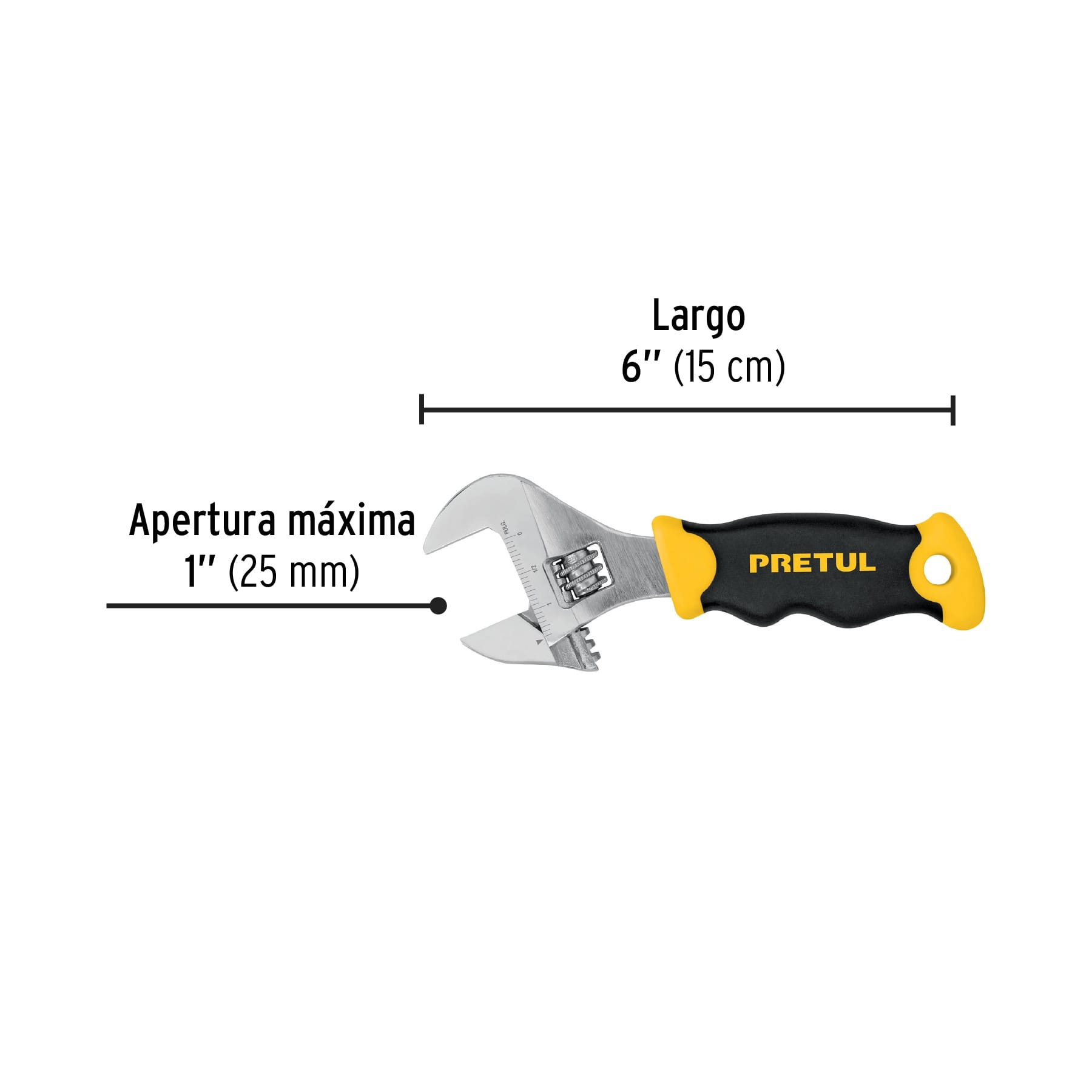 Llave ajustable (perico corto) 6" cromada con grip, PRETUL