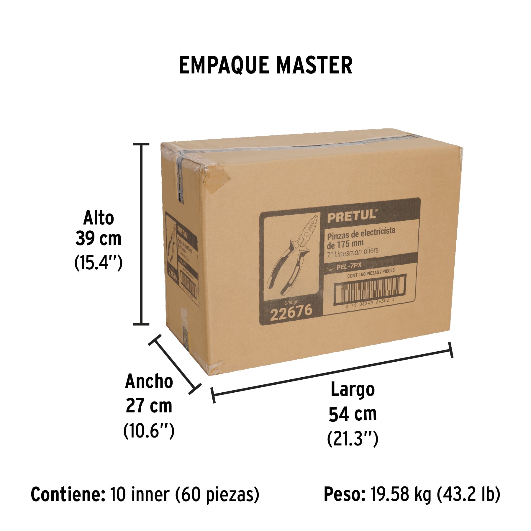 Pinza para electricista 7" mango Comfort Grip, PRETUL - Empaque