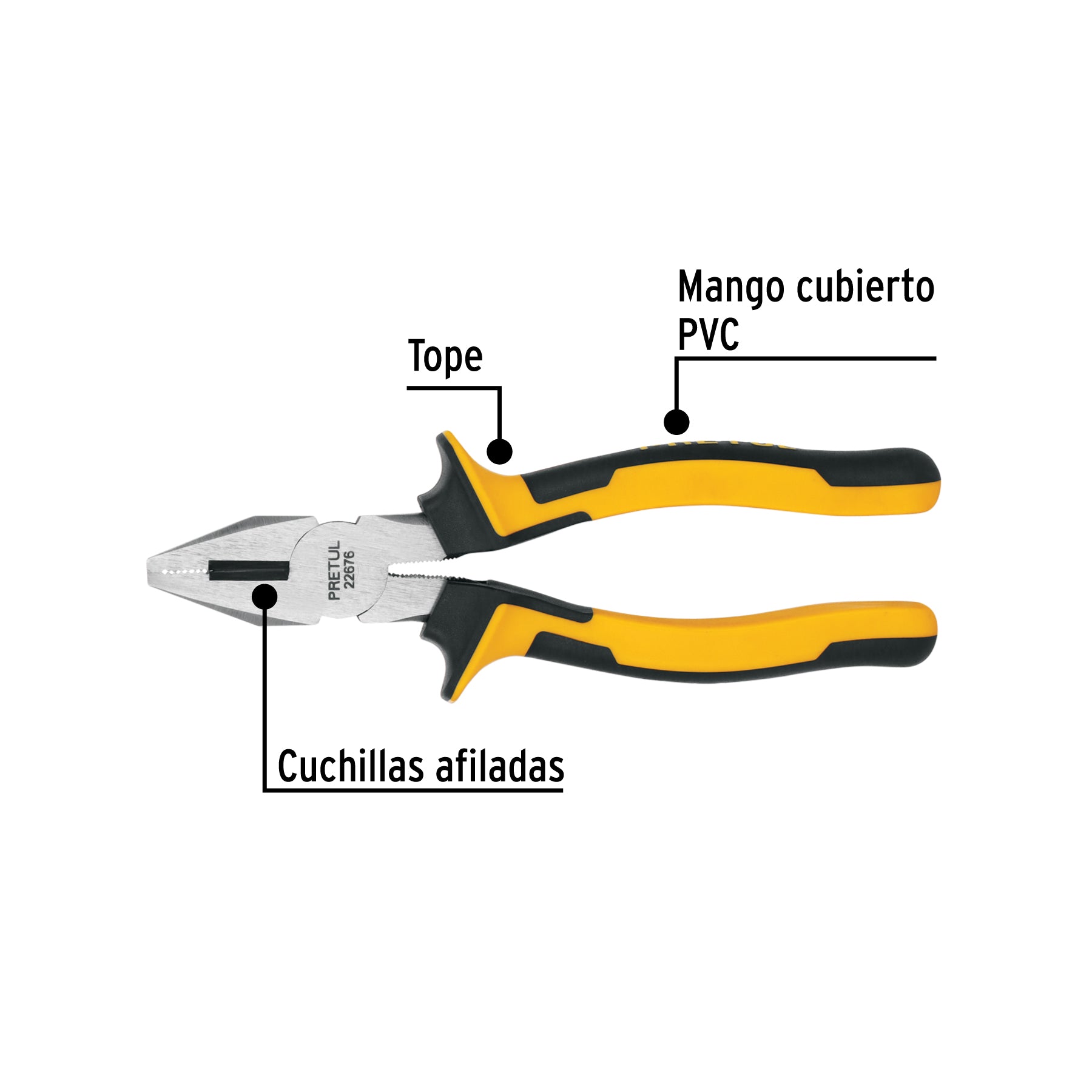 Pinza para electricista 7" mango Comfort Grip, PRETUL
