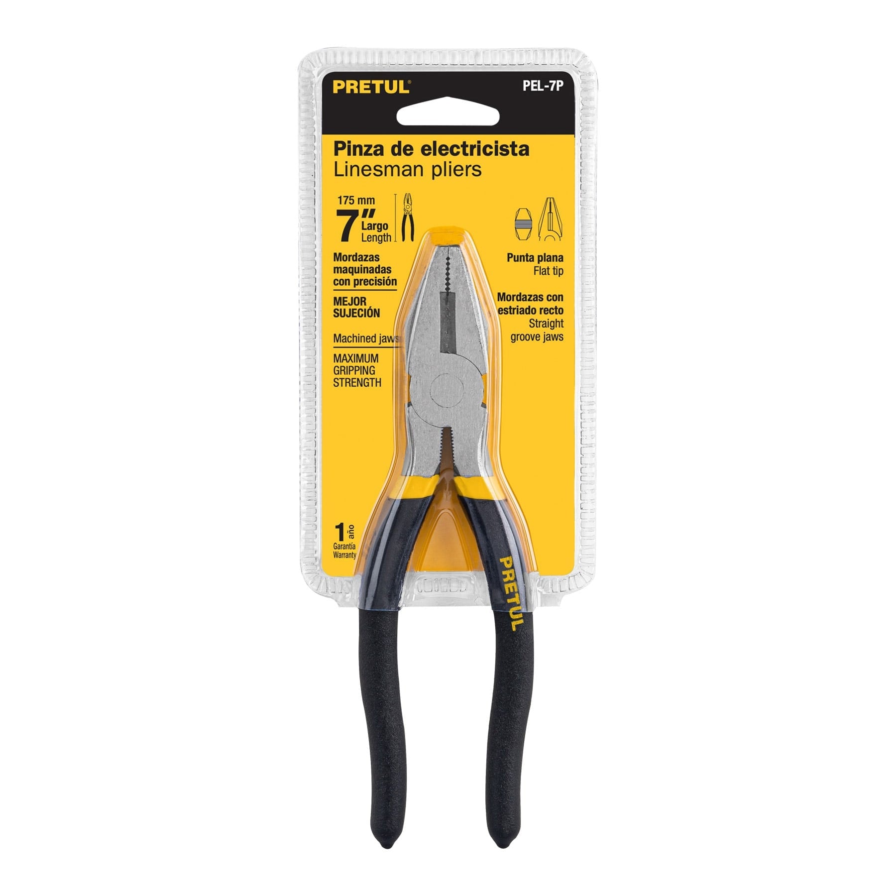 Pinza para electricista 7" mango de PVC, PRETUL