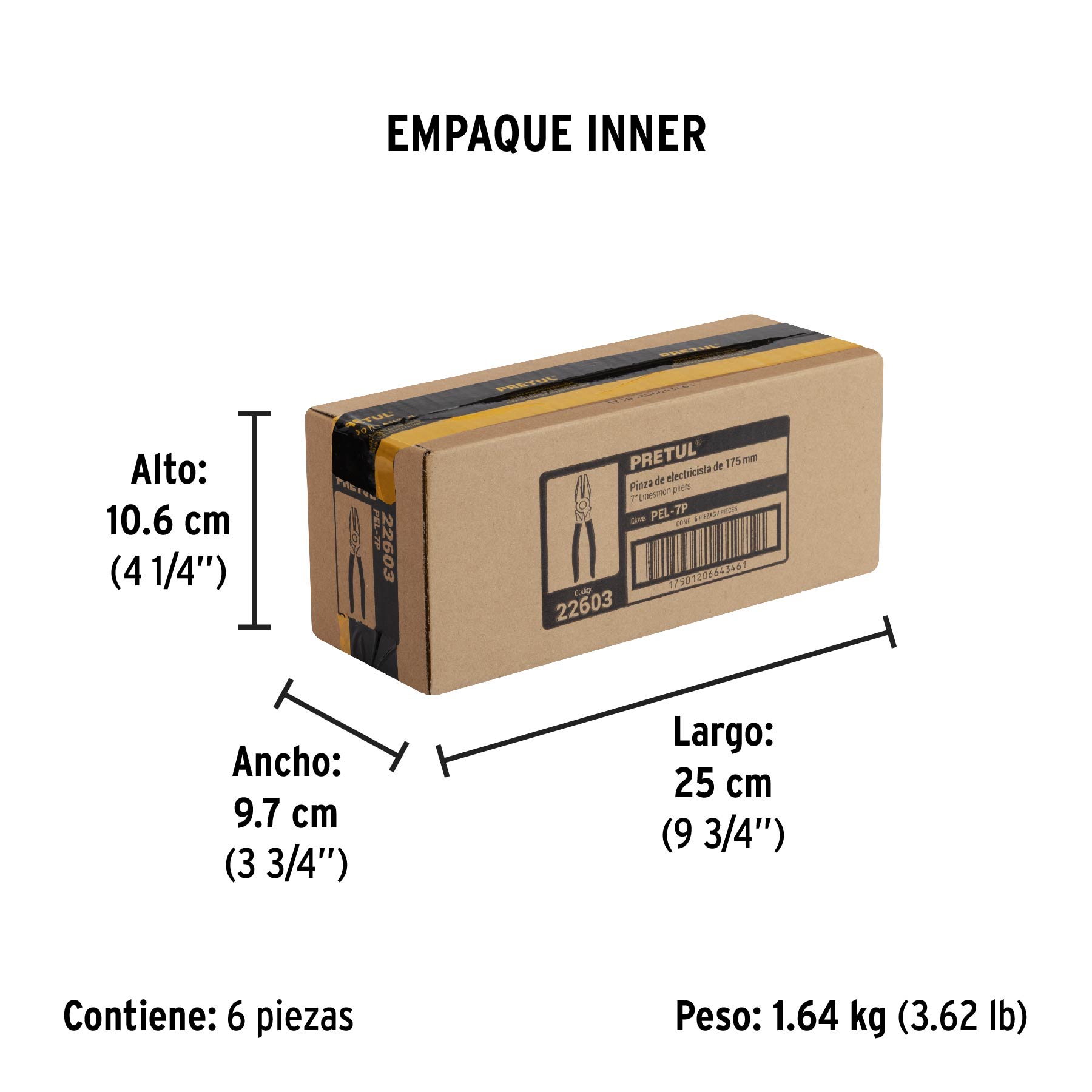 Pinza para electricista 7" mango de PVC, PRETUL - Empaque