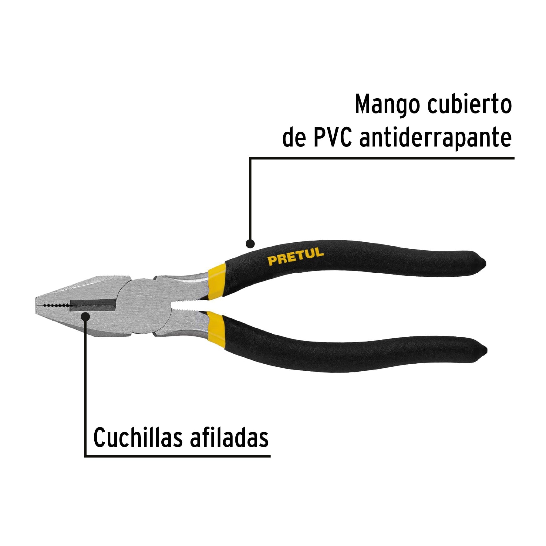 Pinza para electricista 7" mango de PVC, PRETUL