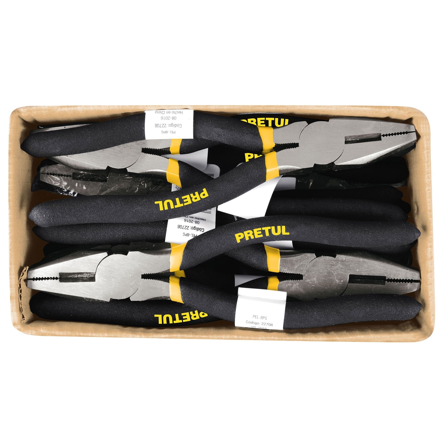 Pinza para electricista 8" mango de vinil, a granel, PRETUL