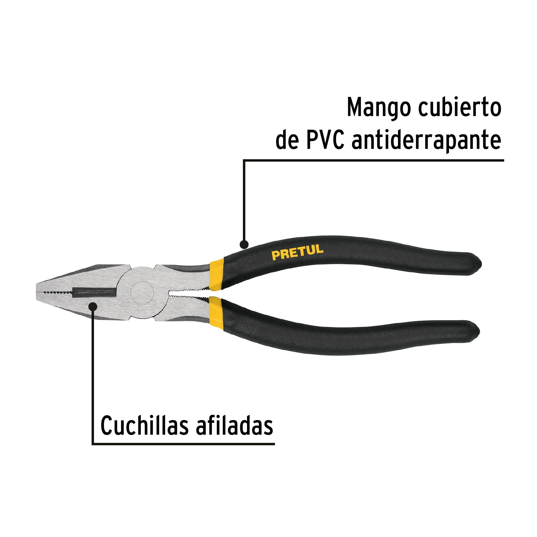 Pinza para electricista 8" mango de vinil, a granel, PRETUL