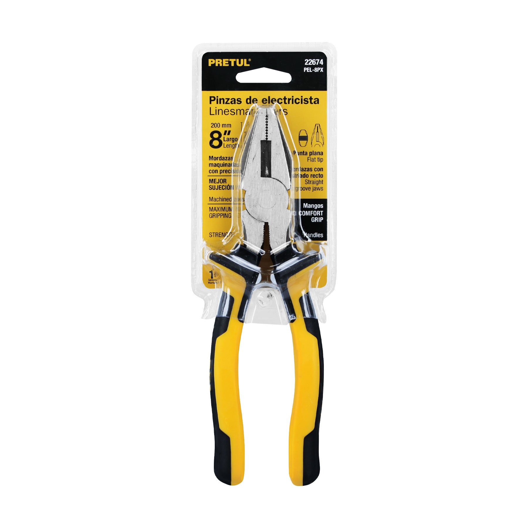 Pinza para electricista 8" mango Comfort Grip, PRETUL