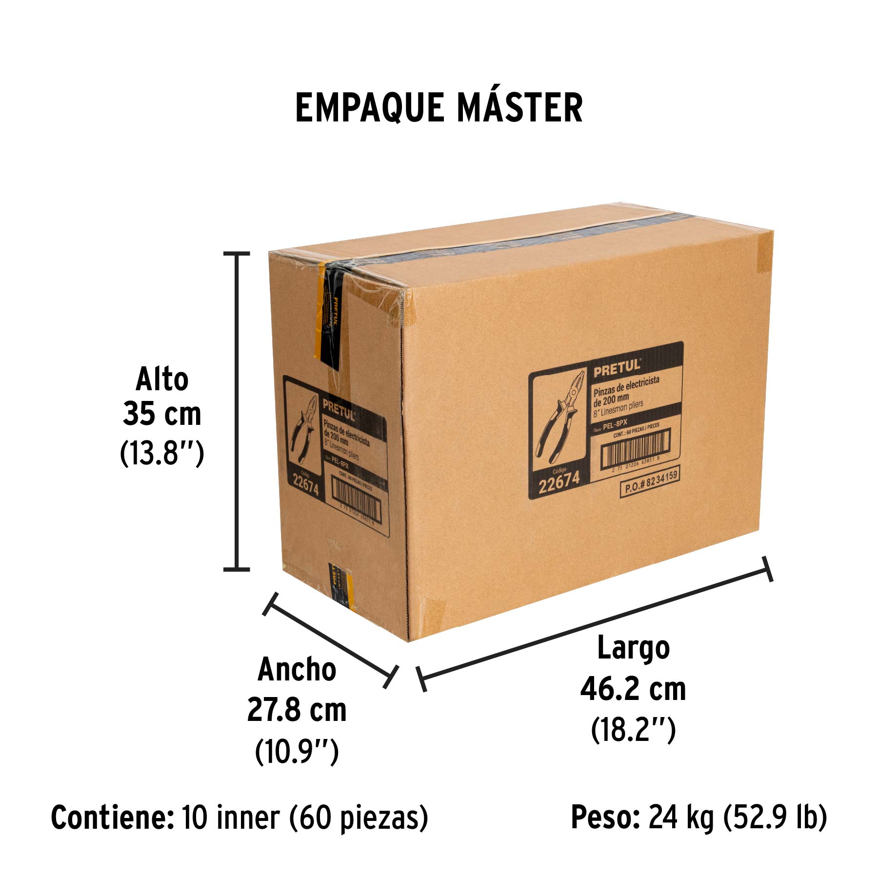 Pinza para electricista 8" mango Comfort Grip, PRETUL - Empaque