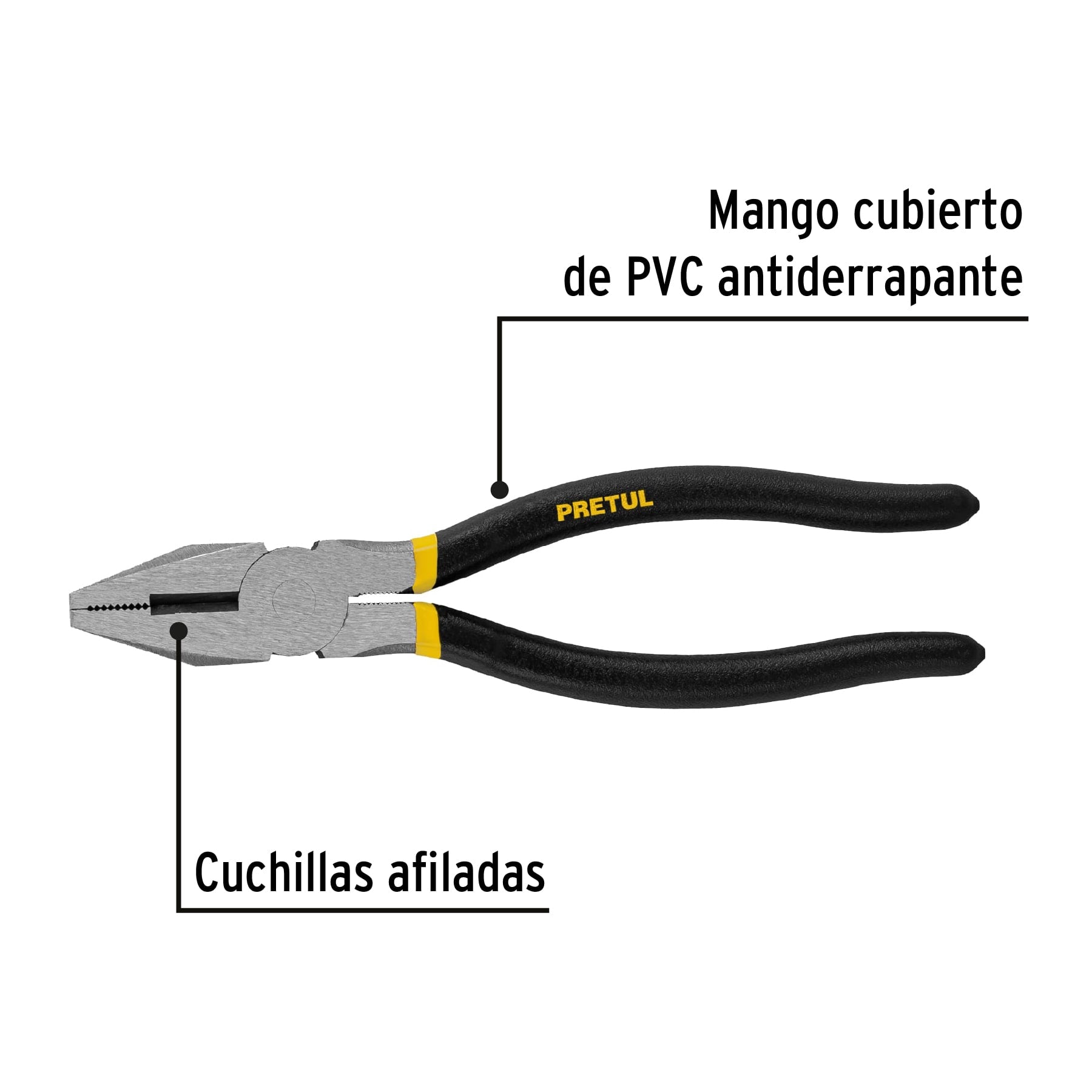Pinza para electricista 8" mango de PVC, PRETUL
