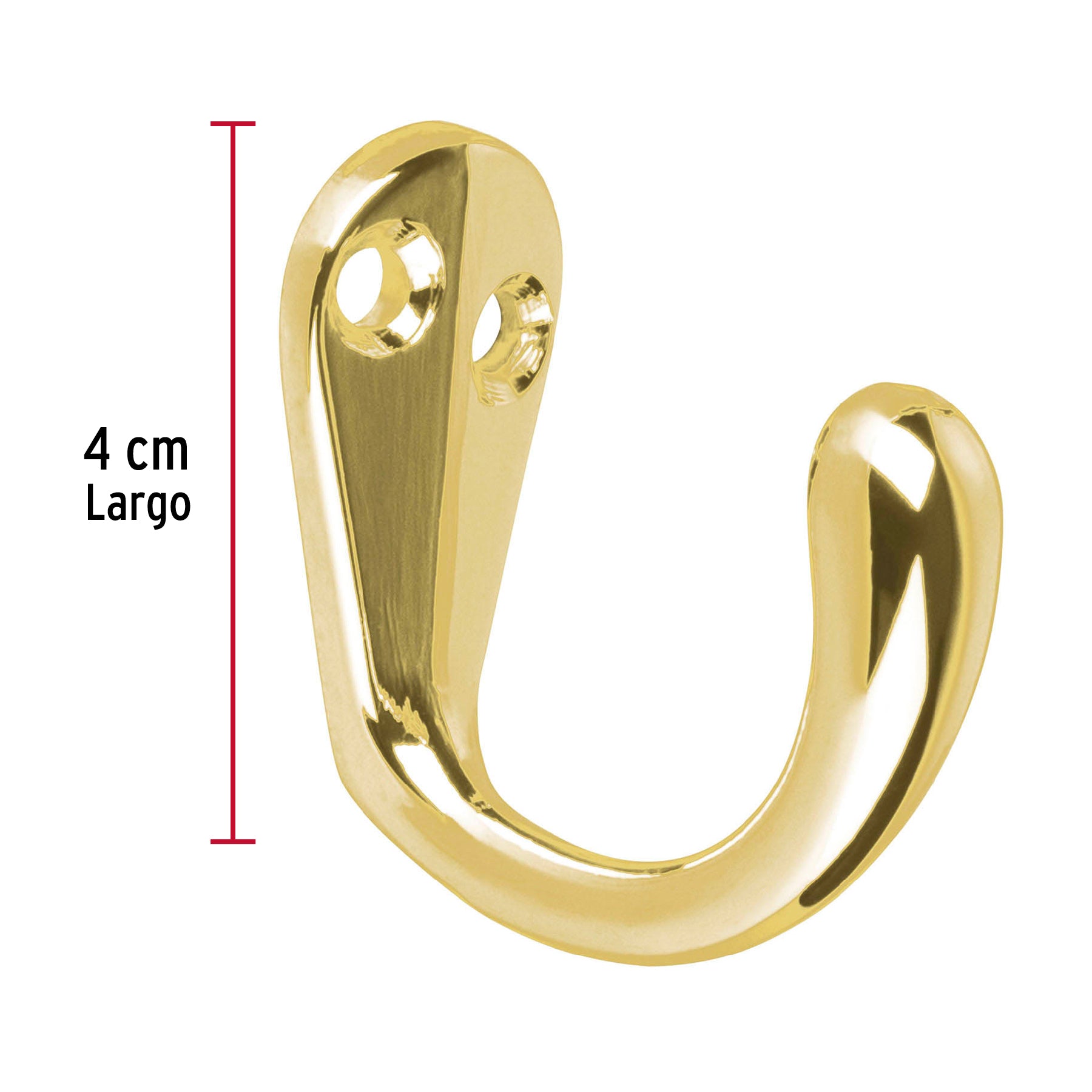 Gancho sencillo tipo perchero, 4 cm, latón brillante, HERMEX
