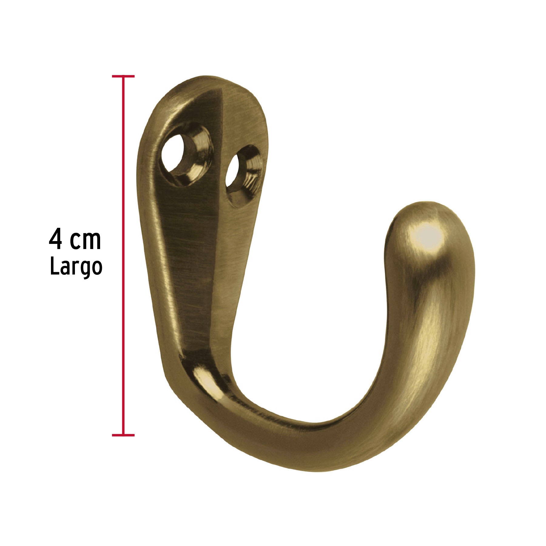 Gancho sencillo tipo perchero, 4 cm, latón antiguo, HERMEX