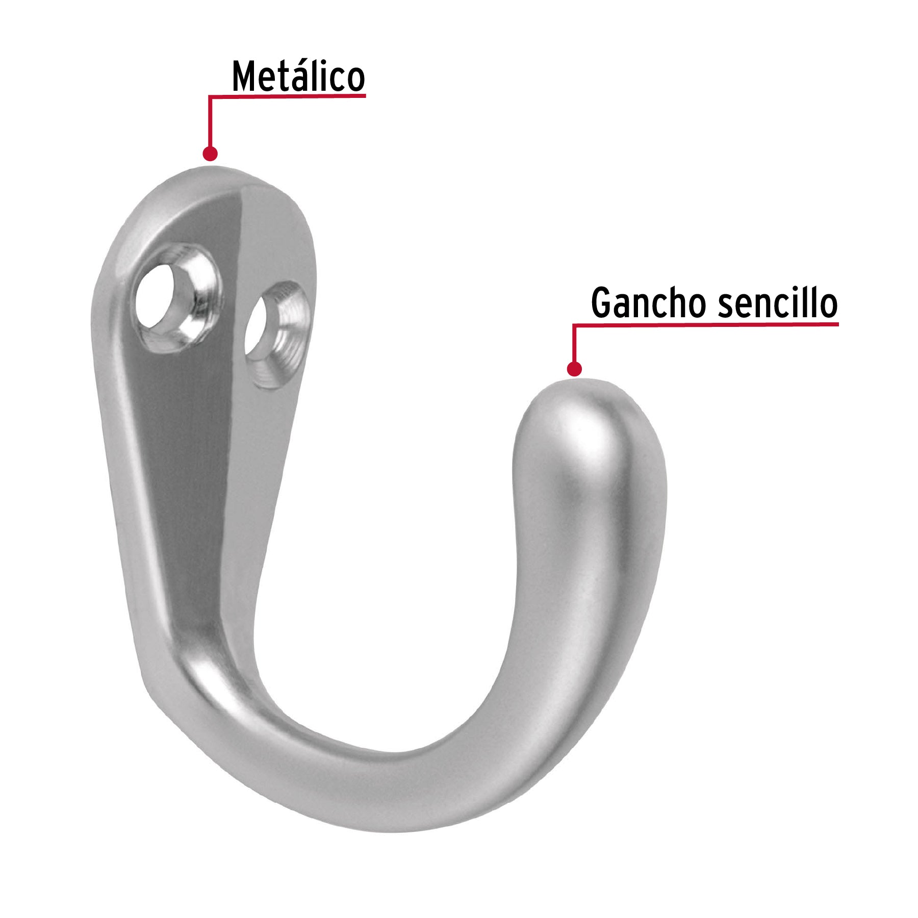 Gancho sencillo tipo perchero, 4 cm, cromo mate, HERMEX