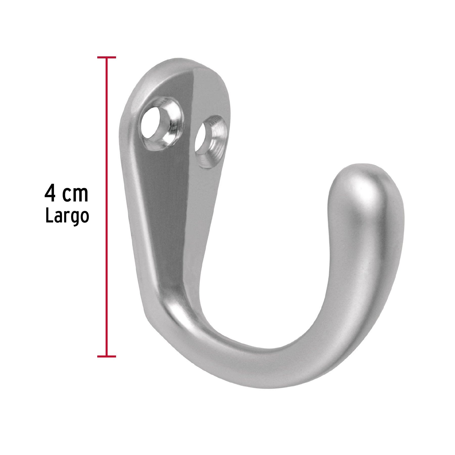 Gancho sencillo tipo perchero, 4 cm, cromo mate, HERMEX
