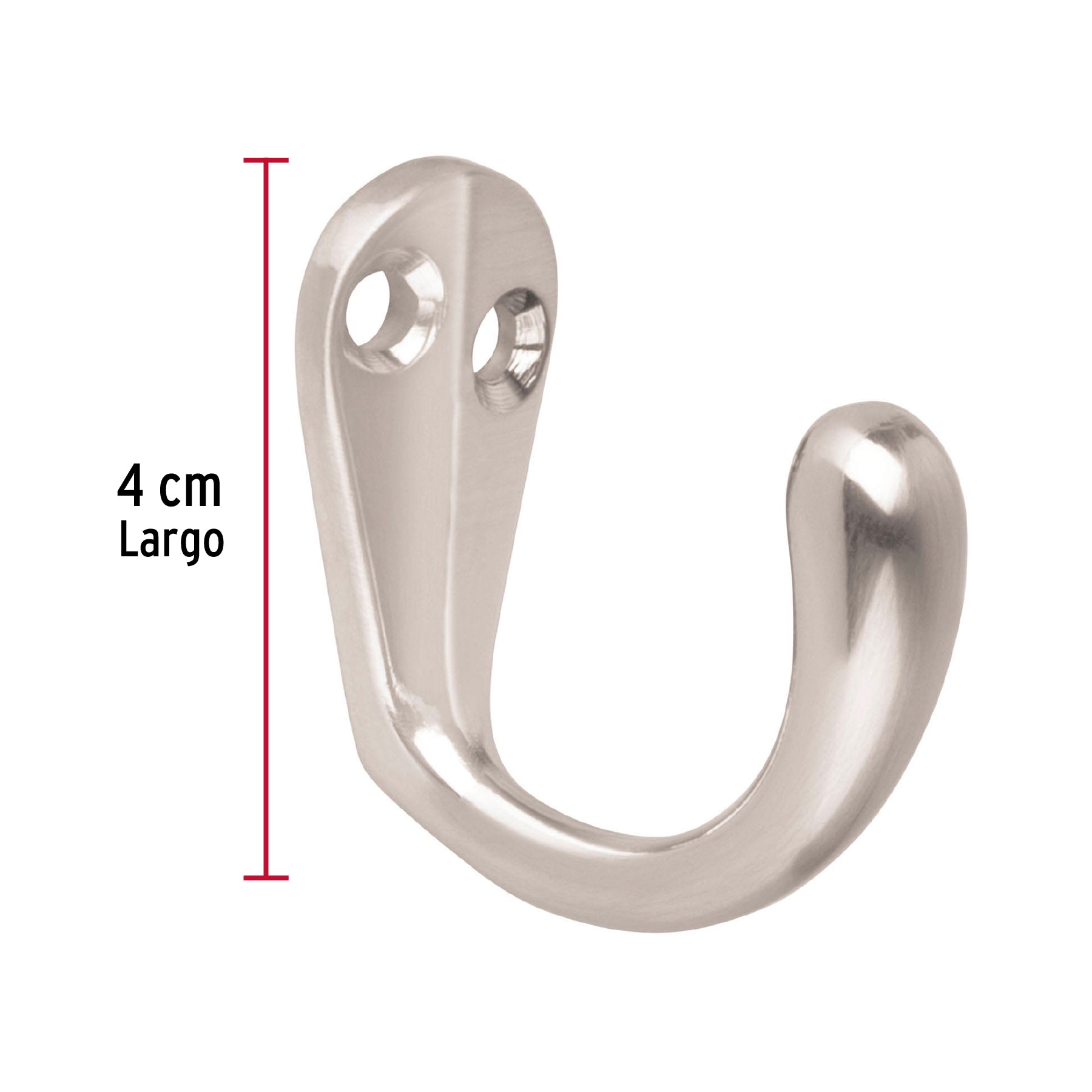 Gancho sencillo tipo perchero, 4 cm, níquel satinado, HERMEX