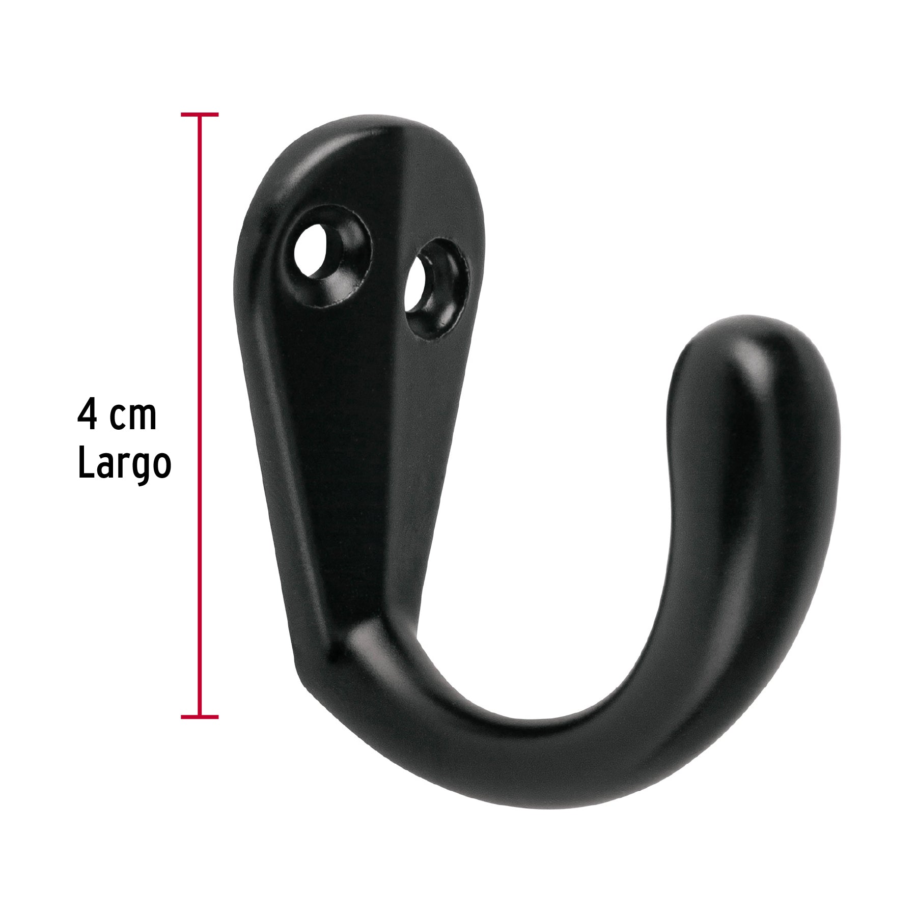 Gancho sencillo tipo perchero, 4 cm, negro, HERMEX