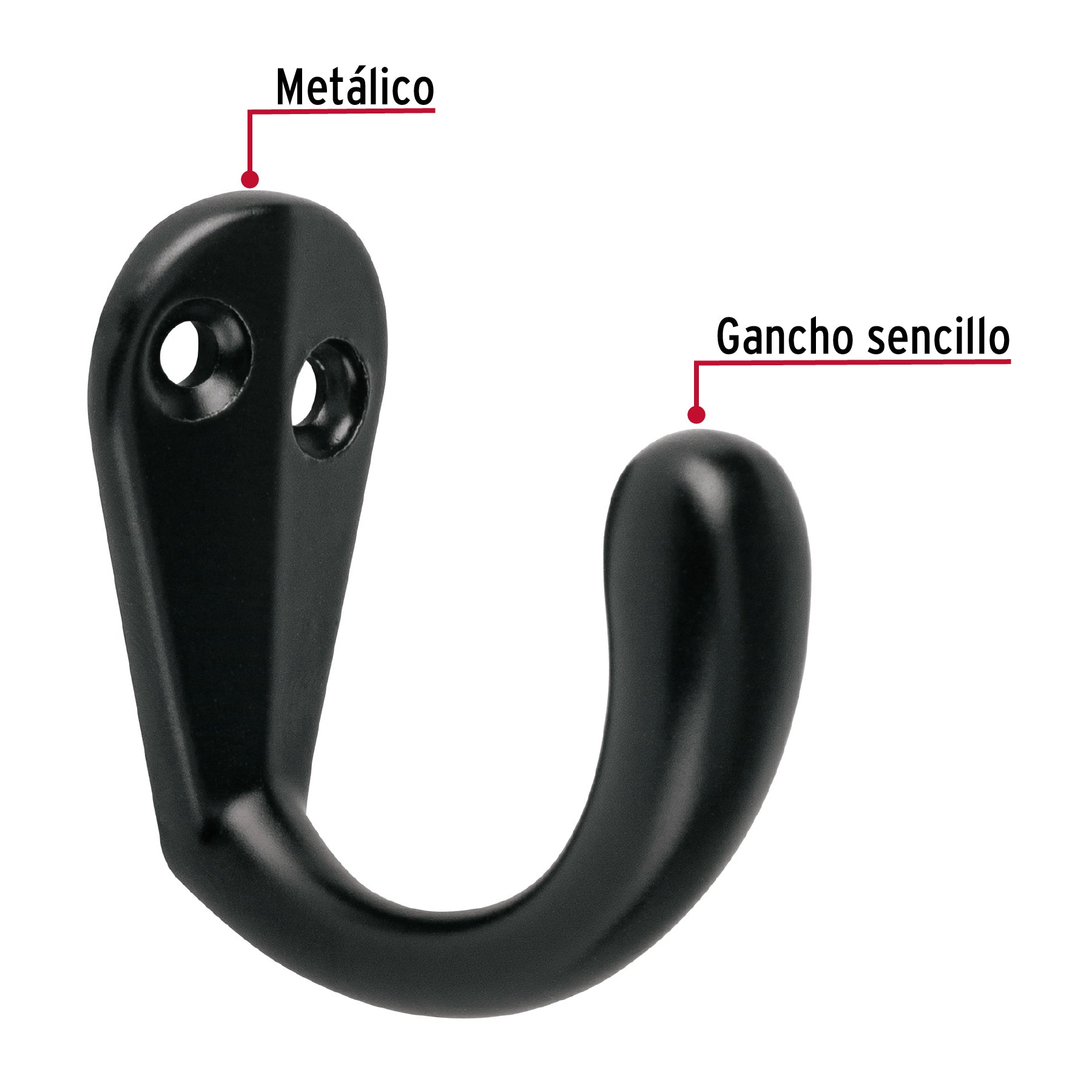 Gancho sencillo tipo perchero, 4 cm, negro, HERMEX