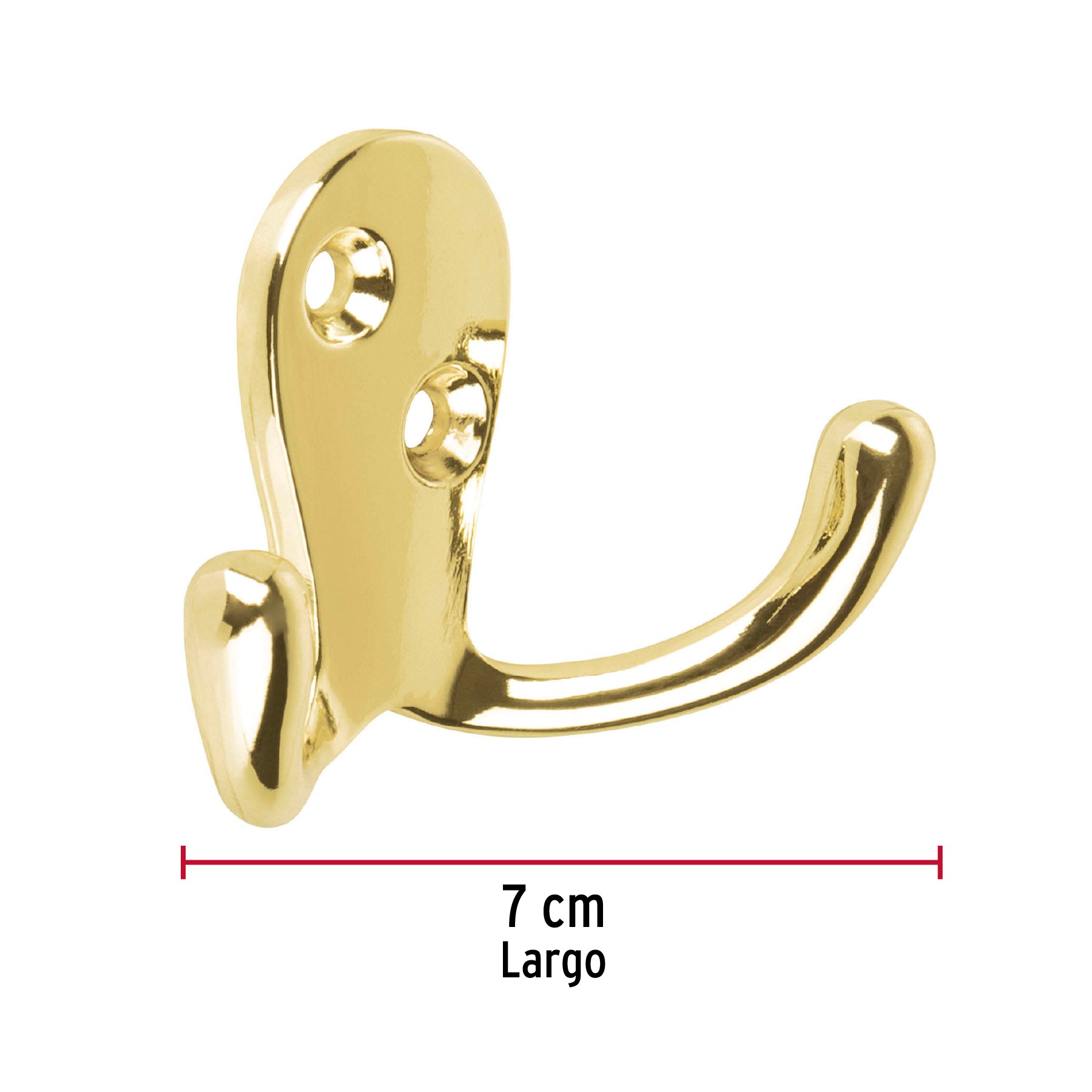 Gancho doble tipo perchero, 7 cm, latón brillante, HERMEX