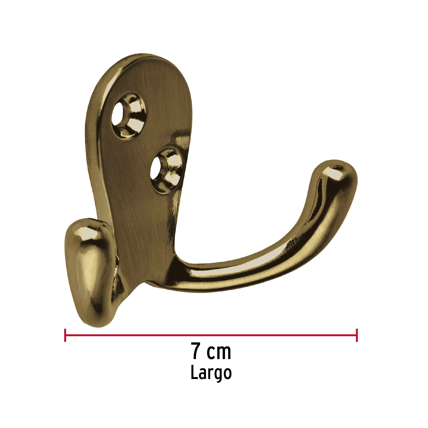 Gancho doble tipo perchero, 7 cm, latón antiguo, HERMEX