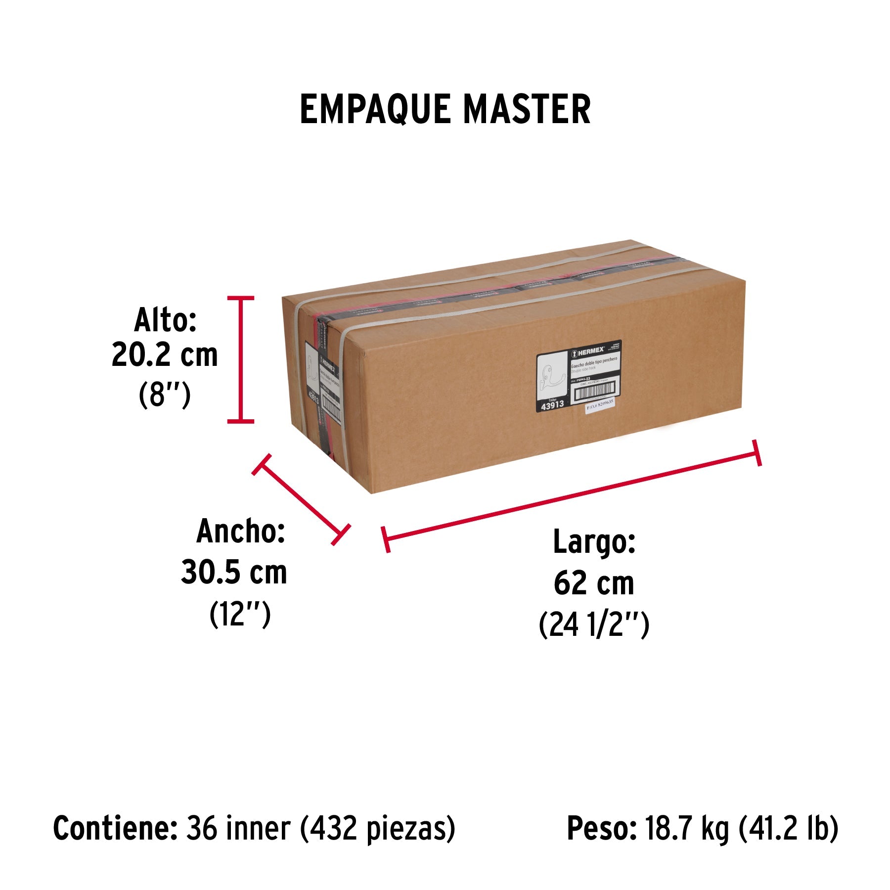 Gancho doble tipo perchero, 7 cm, cromo mate, HERMEX - Empaque