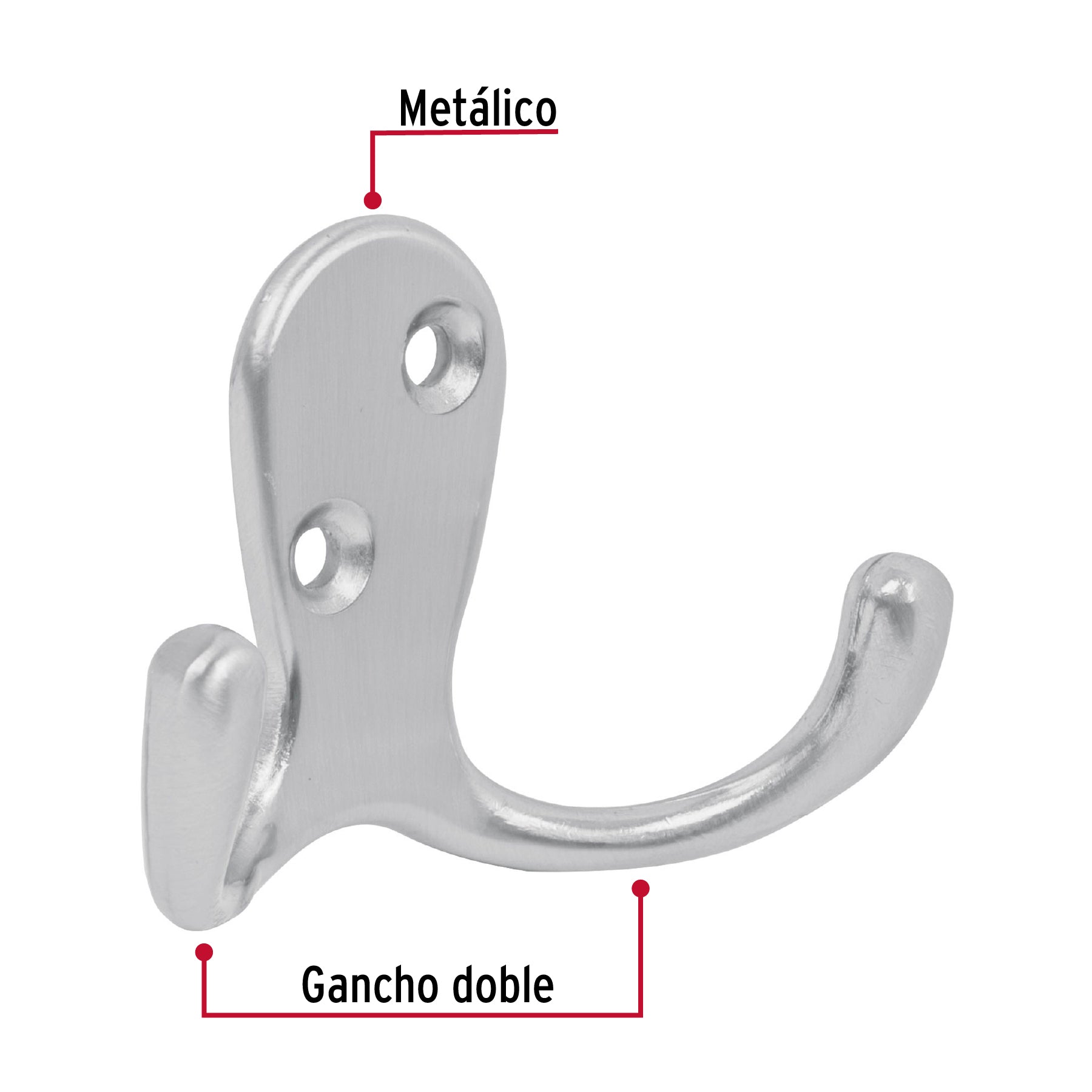 Gancho doble tipo perchero, 7 cm, cromo mate, HERMEX