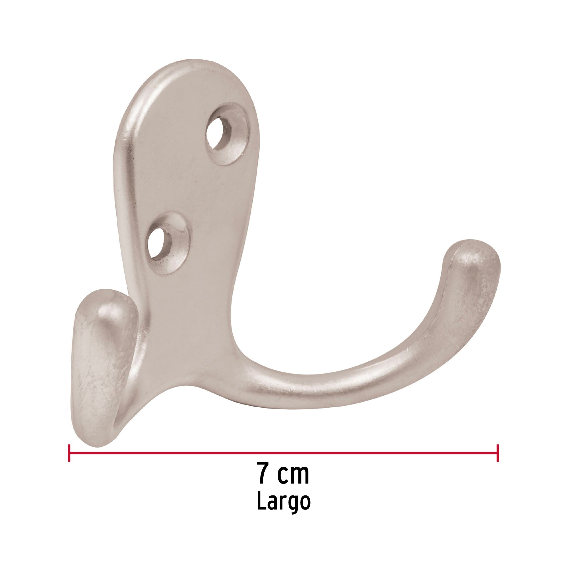 Gancho doble tipo perchero, 7 cm, níquel satinado, HERMEX