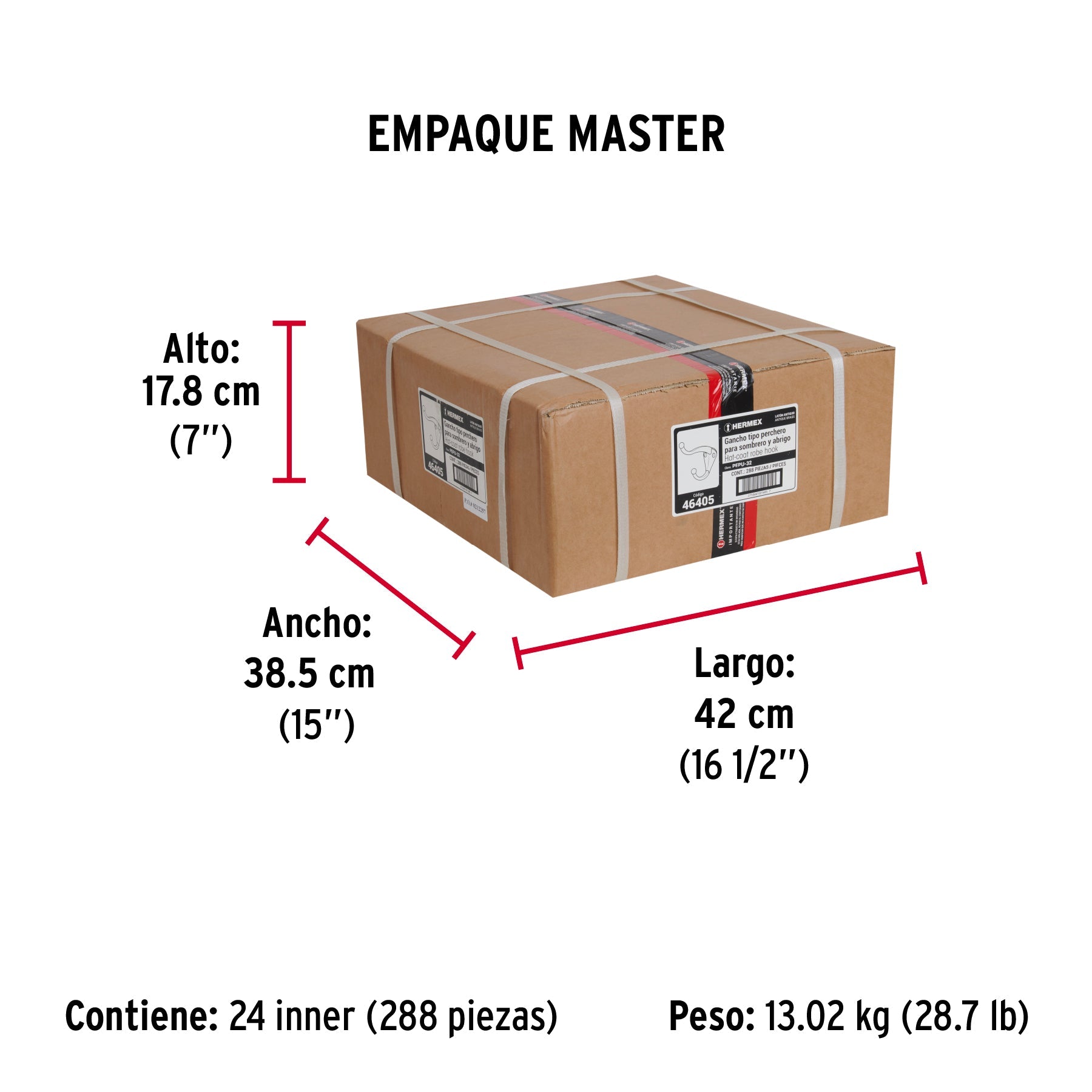 Gancho tipo perchero sombrero y abrigo, 4 cm, latón antiguo - Empaque