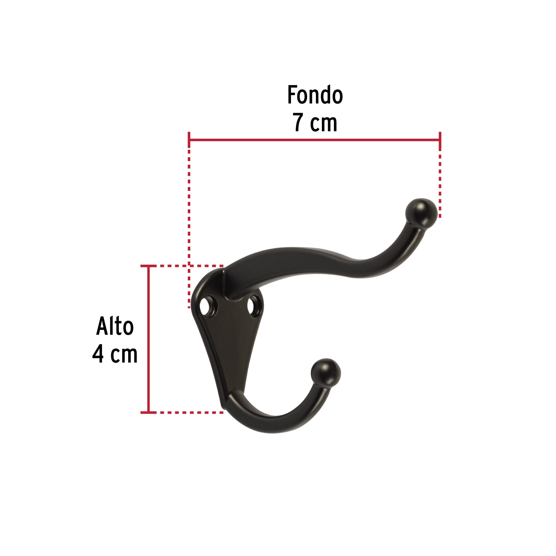 Gancho tipo perchero sombrero y abrigo, 4 cm, negro, HERMEX