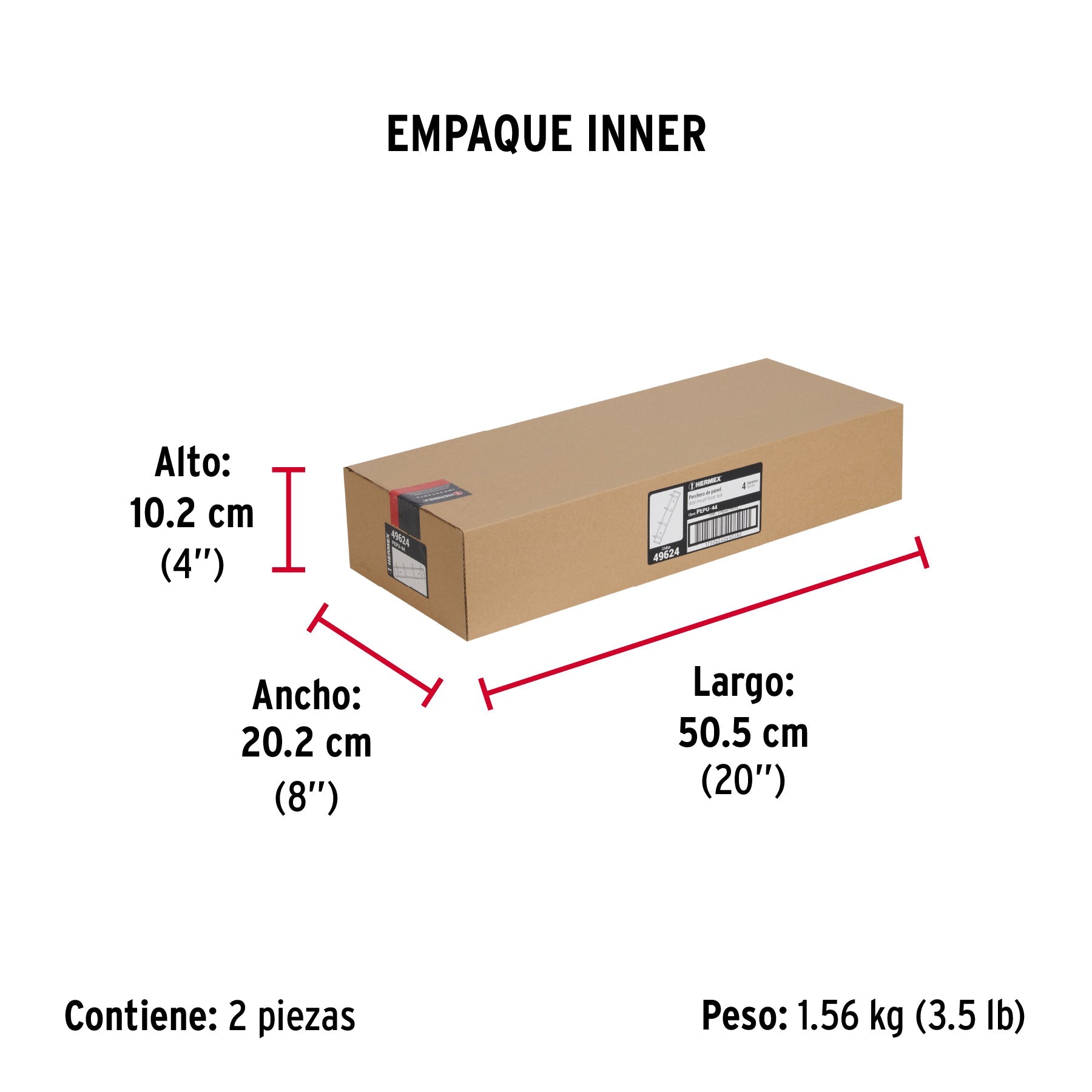 Perchero para pared con 4 ganchos, 10 cm, satinados, HERMEX - Empaque