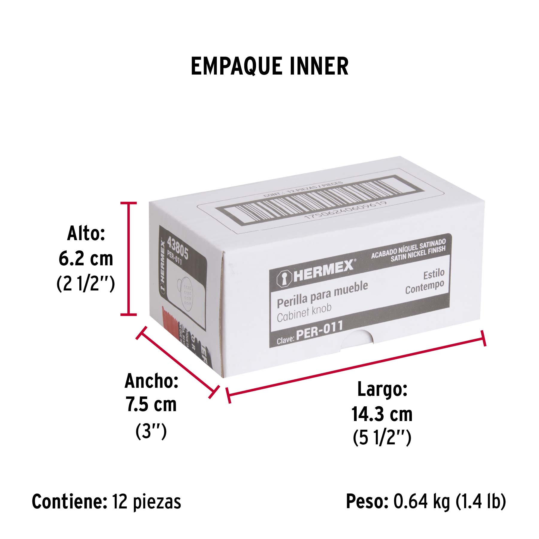 Perilla metálica estilo "Contempo", níquel satinado, HERMEX - Empaque