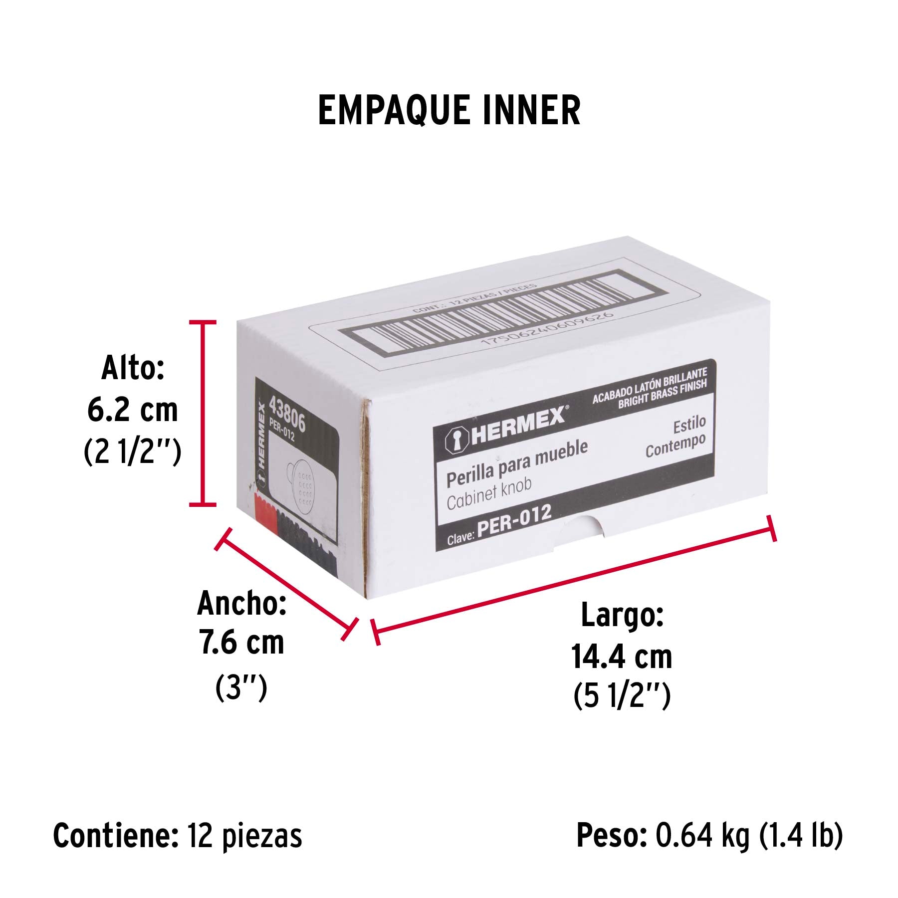 Perilla metálica estilo "Contempo", latón brillante, HERMEX - Empaque