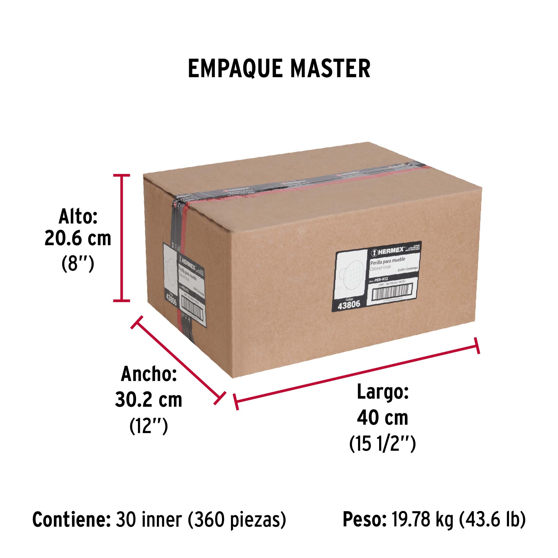 Perilla metálica estilo "Contempo", latón brillante, HERMEX - Empaque
