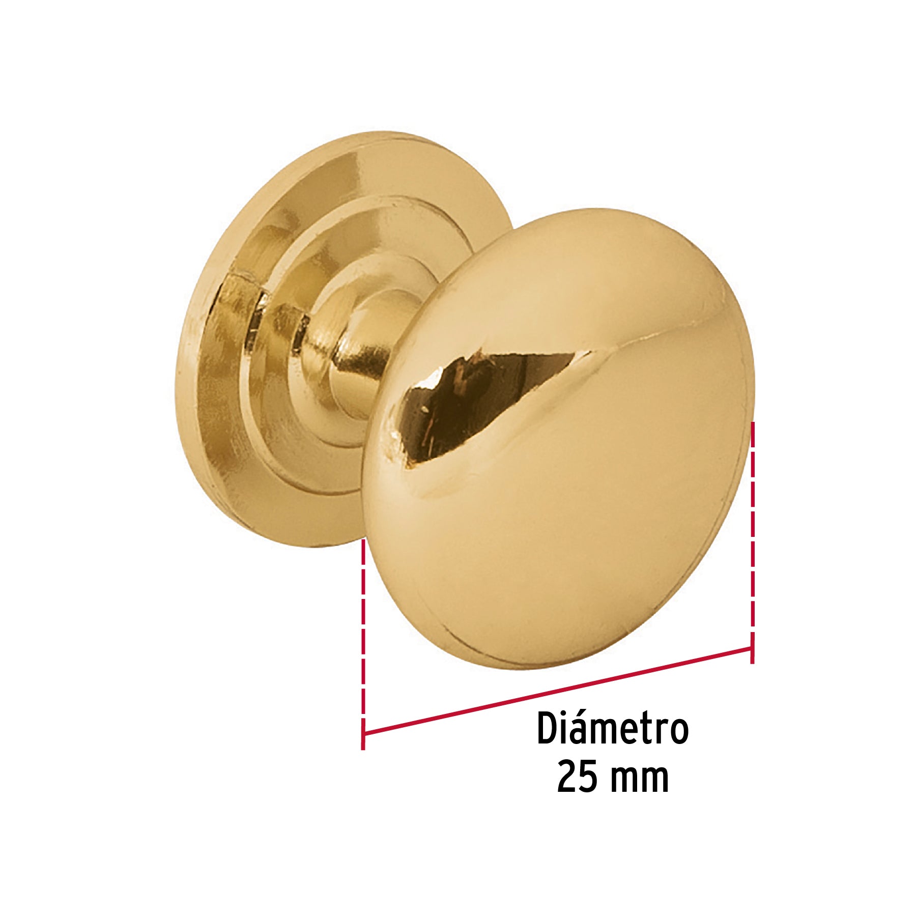 Perilla metálica estilo "Arco", latón brillante, HERMEX
